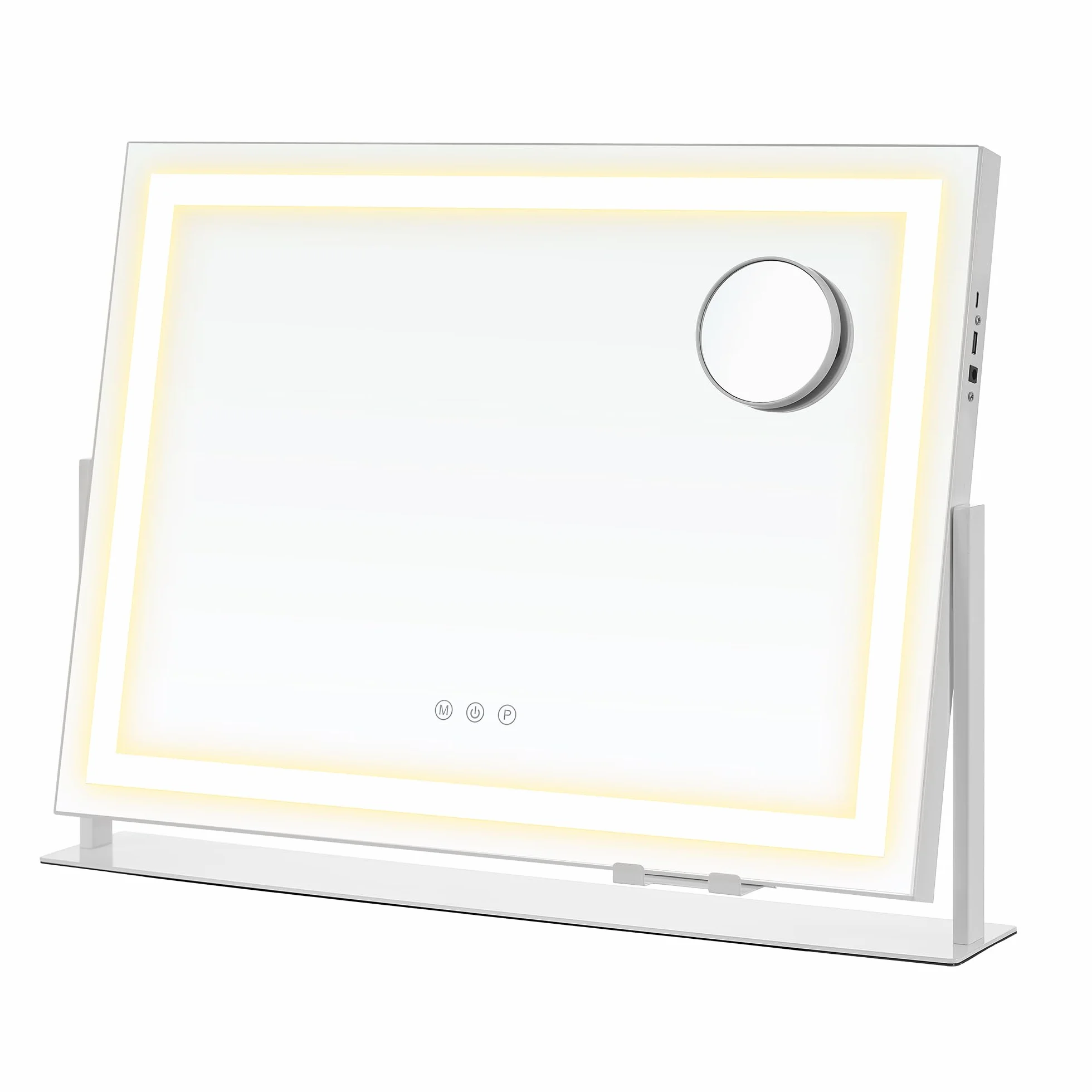 SONGMICS Lusterko kosmetyczne z oświetleniem, 58 x 43 cm, lusterko kosmetyczne z 15 żarówkami LED, z portami ładowania, sterowanie dotykowe, 3 kolory światła, możliwość ściemniania, uchwyt na telefon