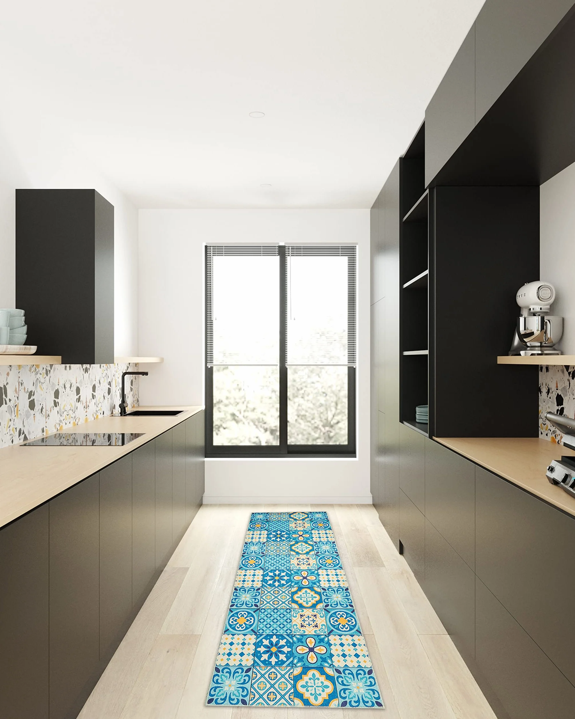 wunderlin Chodnik na korytarz, dywan do kuchni, kolekcja, nadaje się do prania, nowoczesny design, wartościowy, antypoślizgowy, do kuchni, nadaje się do prania (Big Tiles, 60 x 200 cm)