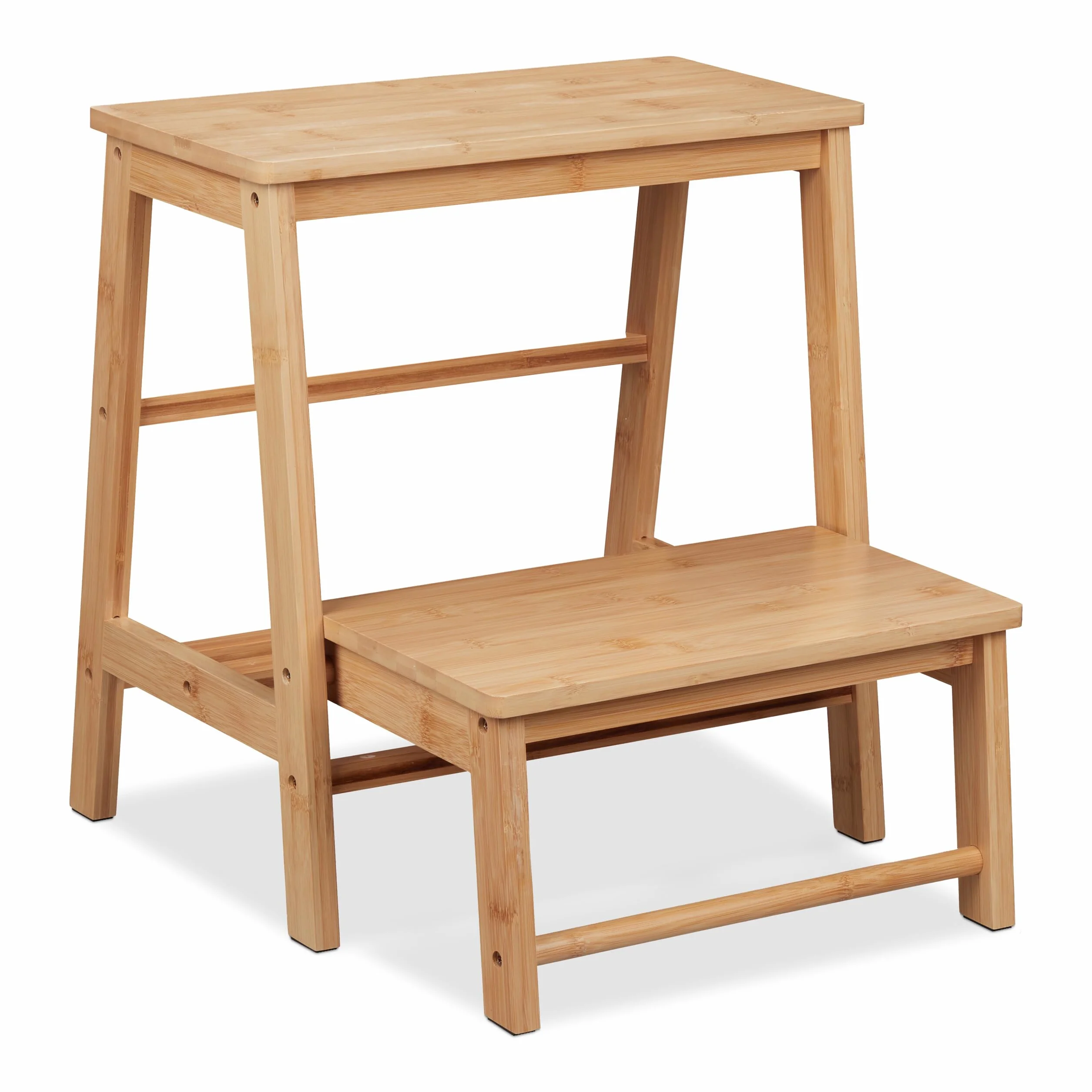 Relaxdays Stołek składany, 2 stopnie, do 100 kg, dla dzieci, gospodarstwo domowe, wys. x szer. x gł.: 48 x 45 x 51 cm, bambusowy taboret składany, naturalny