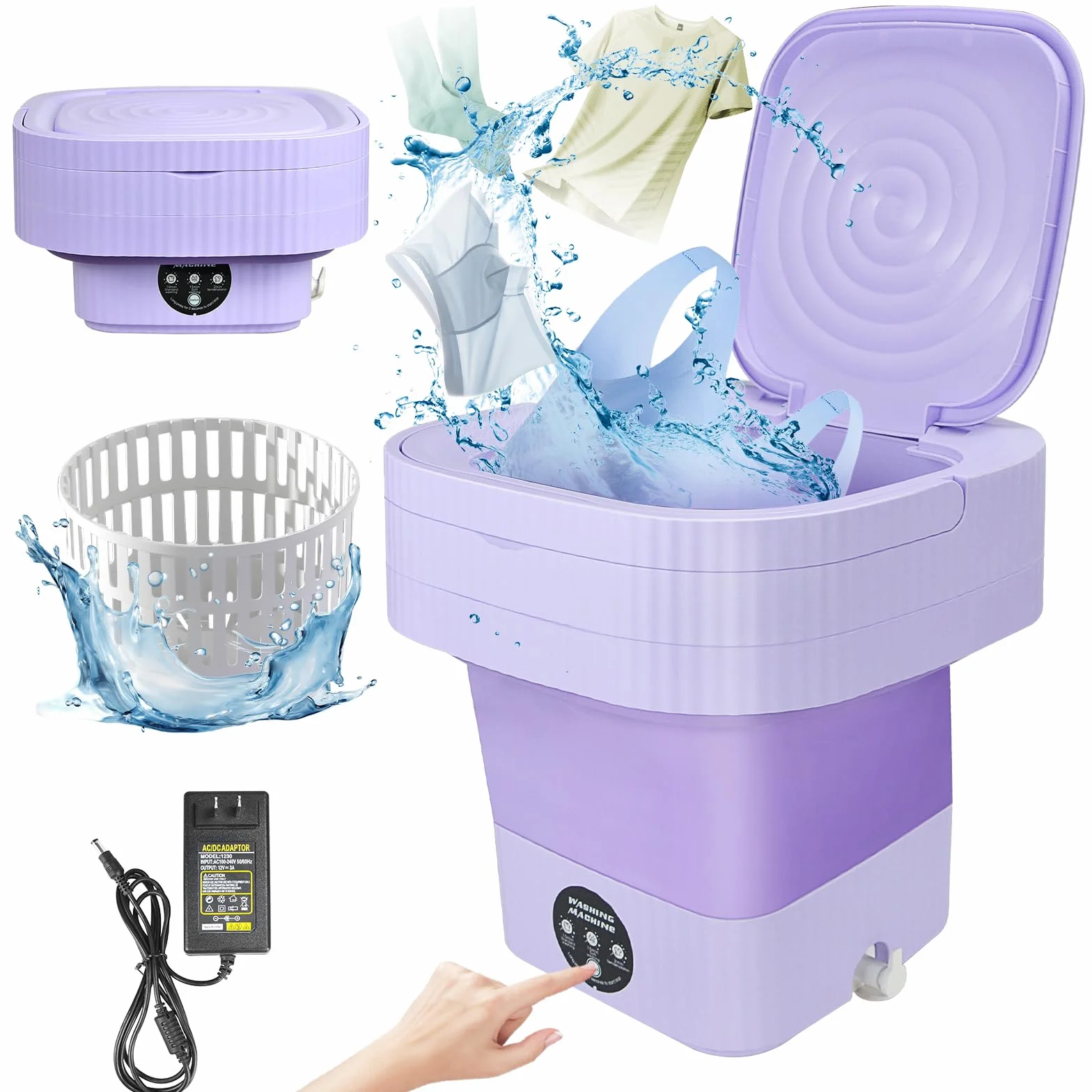 Mini pralka, składana, 10 l, przenośna, składana, podróżna, przenośna, do użytku domowego, z suszarką wirową, do bielizny