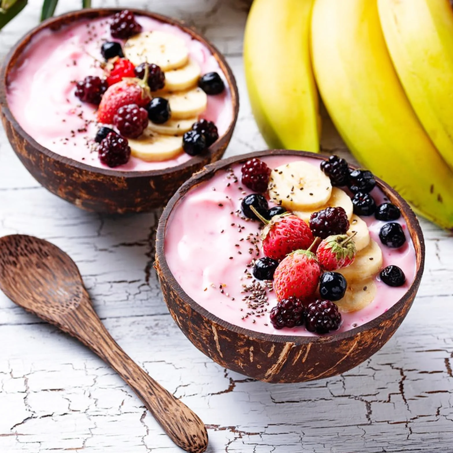 Miski kokosowe, 2-częściowy zestaw z łyżeczkami kokosowymi, duży zestaw miseczek do kokosa, naturalne miski do smoothie, ręcznie wykonane drewniane miseczki kokosowe, miseczki na