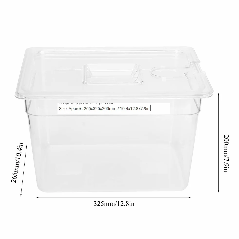 Składany Pojemnik Sous Vide z pokrywą na Zawiasach 11L pojemność 265x325x200mm Rozmiar Spożywczy PC materiał do Cyrkulatora Kuchenka Kulinarna