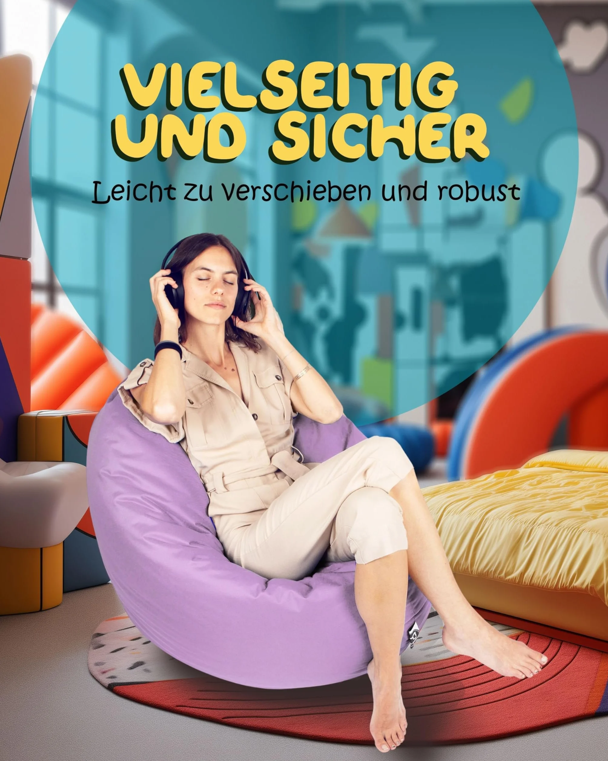 Patchhome Bean Bag worek/poduszka do siedzenia 2 w 1, średnica 100 cm, kolor liliowy optymalnie napełniona