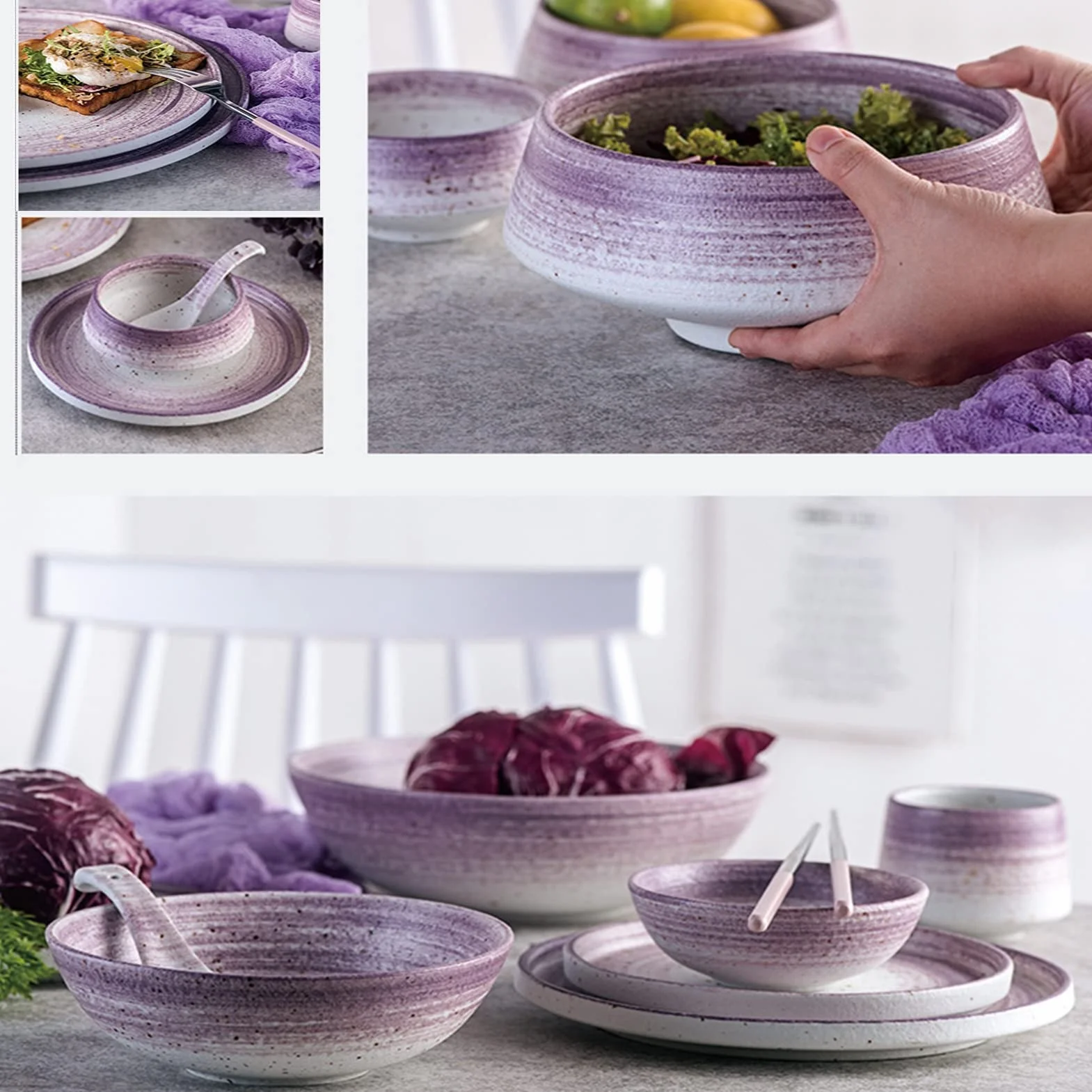 30-częściowy porcelanowy serwis obiadowy, zestaw naczyń dla 4 osób, nowoczesny kompletny zestaw obiadowy z talerzem płaskim, blatem deserowym, miską i kubkiem, zmywarką