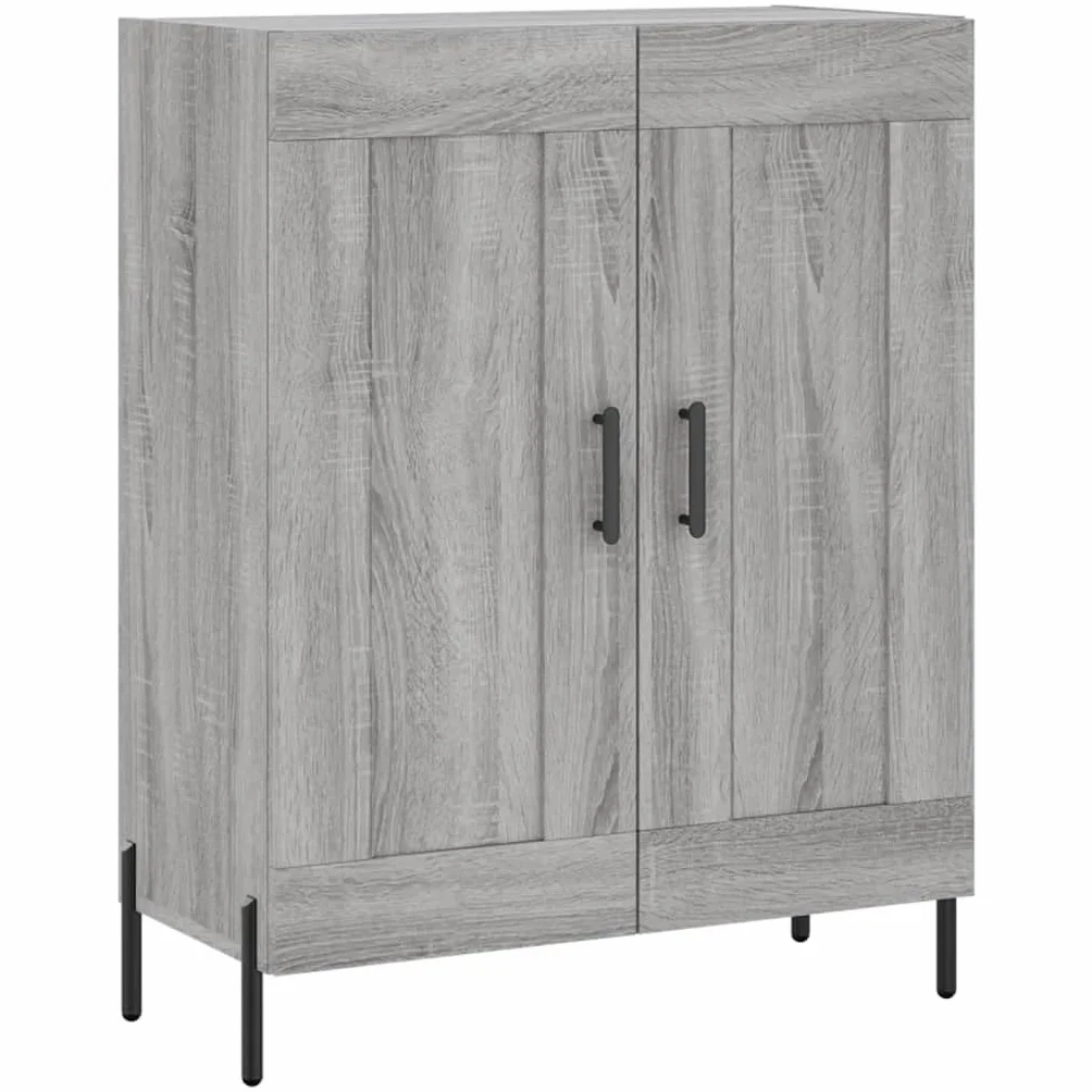Générique Bufet wysoki Sonoma szary 69,5 x 34 x 180 cm, szafka do przechowywania z drewna inżynieryjnego z drzwiami skrzydłowymi, szara szafka do salonu z żelaznymi nogami do dużej przestrzeni do