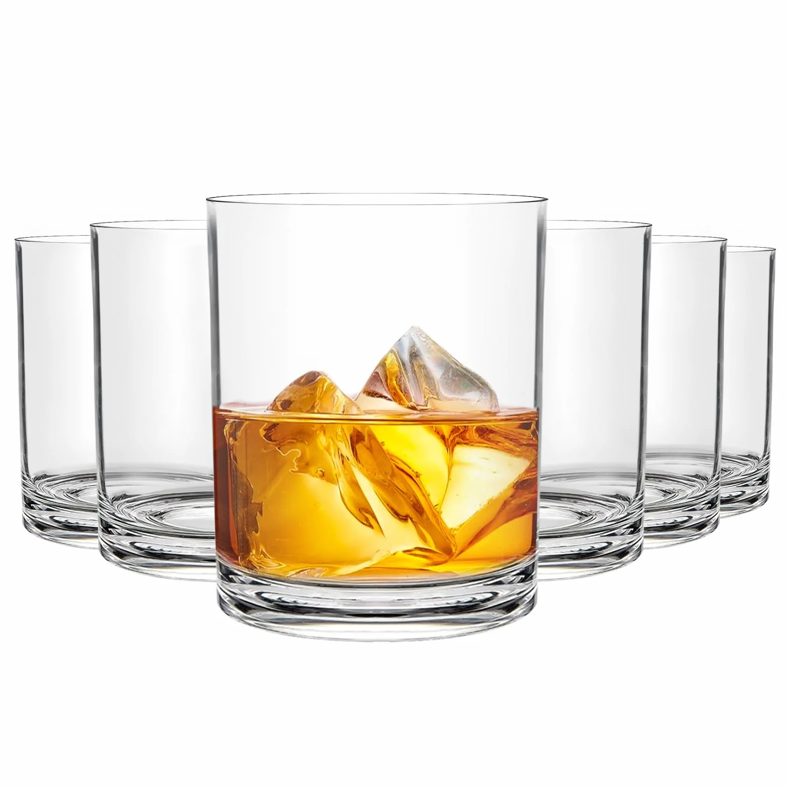 RLWY 350 ml nietłukące się szklanki do whisky, zestaw 6 sztuk, staromodne szkło, przezroczyste szklanki koktajlowe, kubki wielokrotnego użytku do burbona, nadają się do mycia w zmywarce, nie zawierają