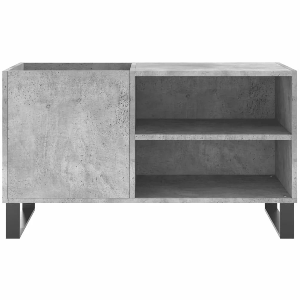 Szafa panelowa, betonowa, szara, wykonana z materiału drewnopochodnego z żelaznymi nogami, 85 x 38 x 48 cm, miejsce do przechowywania płyt gramofonowych i winylowych, stabilna szafka winylowa