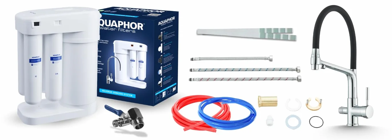 Zestaw Filtr wody pitnej Aquaphor Morion 101S RO + BATERIA kuchenna trójdrożna FLEXIBLE - CHROM