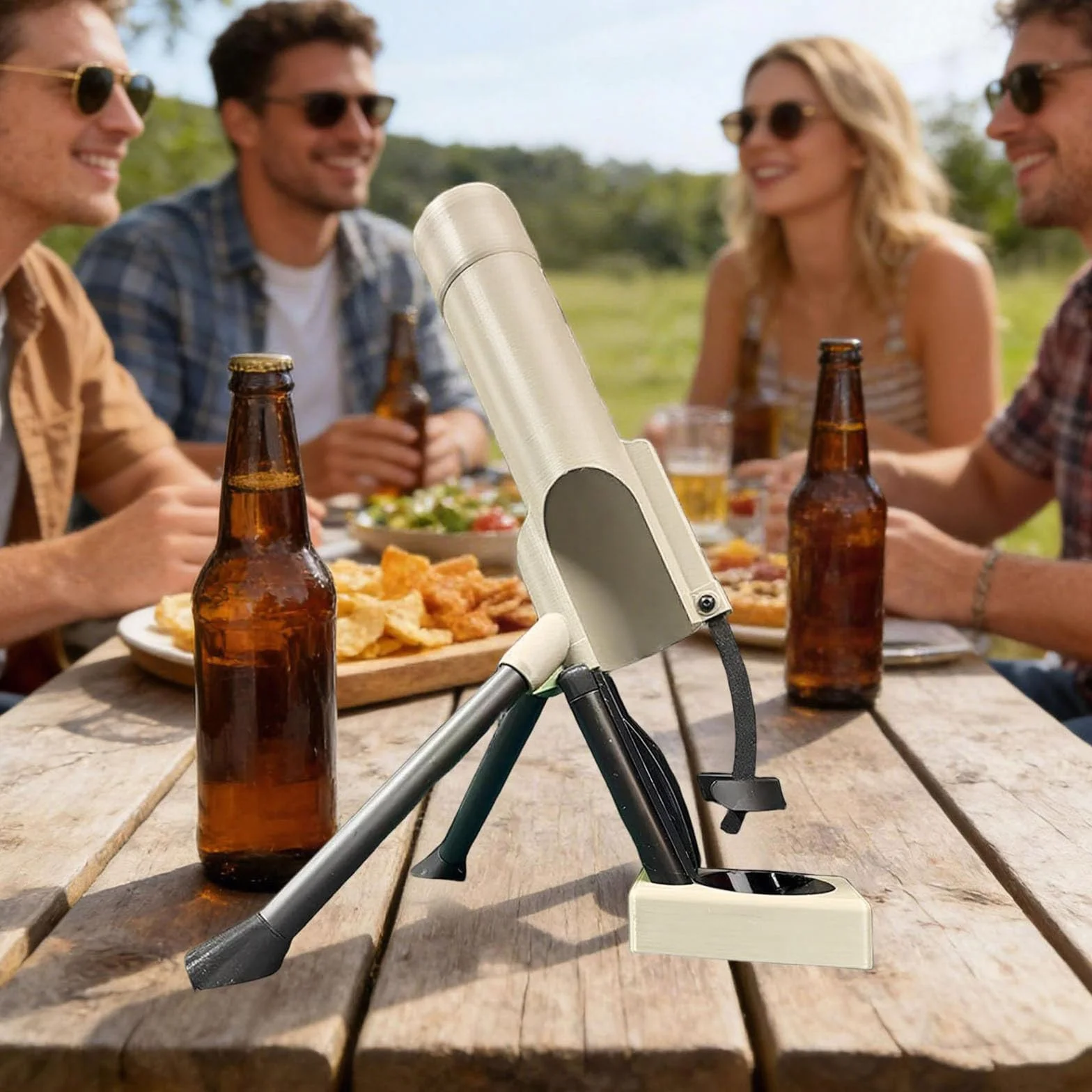 Otwieracz do butelek piwa w stylu moździerza, 51 mm, automatyczny wyrzut kapsla z mechanizmem naciskowym, Beer Bottle Mortar Opener zabawny, śmieszny moździerz do piwa bezręczny otwieracz do butelek