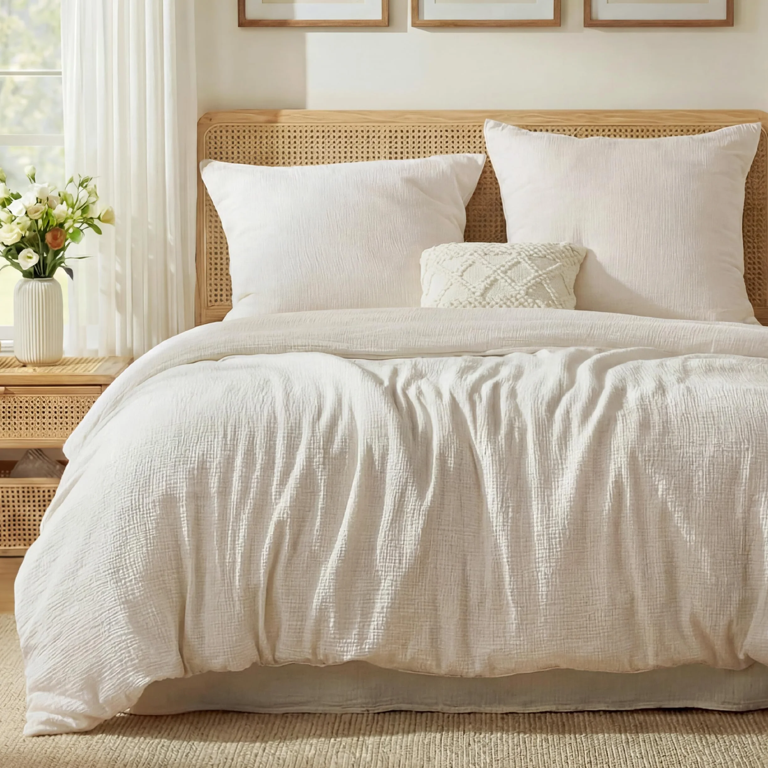 BEDSURE Pościel muślinowa 200 x 220 cm, 3-częściowa, 100% bawełna, z 1 poszewką na kołdrę 200 x 220 cm i 2 poszewkami na poduszkę 80 x 80 cm, Öko-Tex, pościel letnia z zamkiem błyskawicznym, beżowa