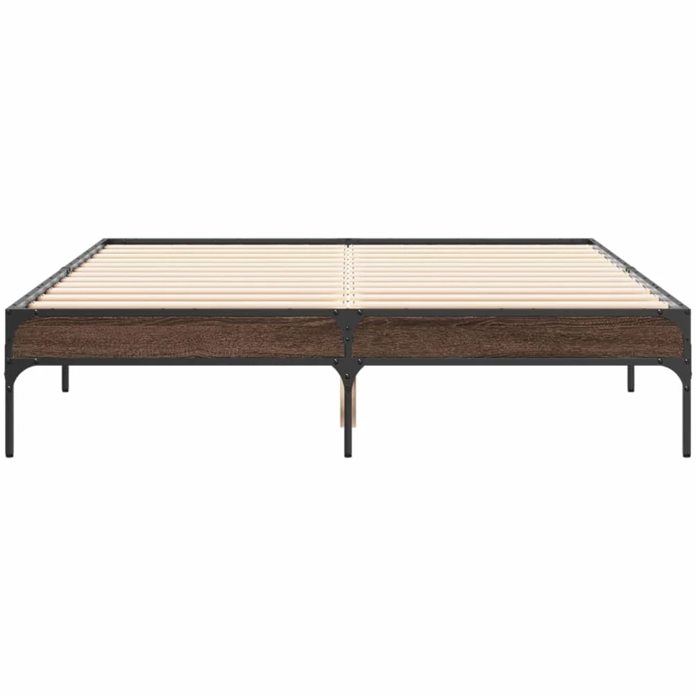 Rama łóżka, łóżko rodzinne, łóżko podwójne, meble do sypialni, rama łóżka, brązowa, imitacja dębu, 135 x 190 cm, materiał drewnopochodny metal