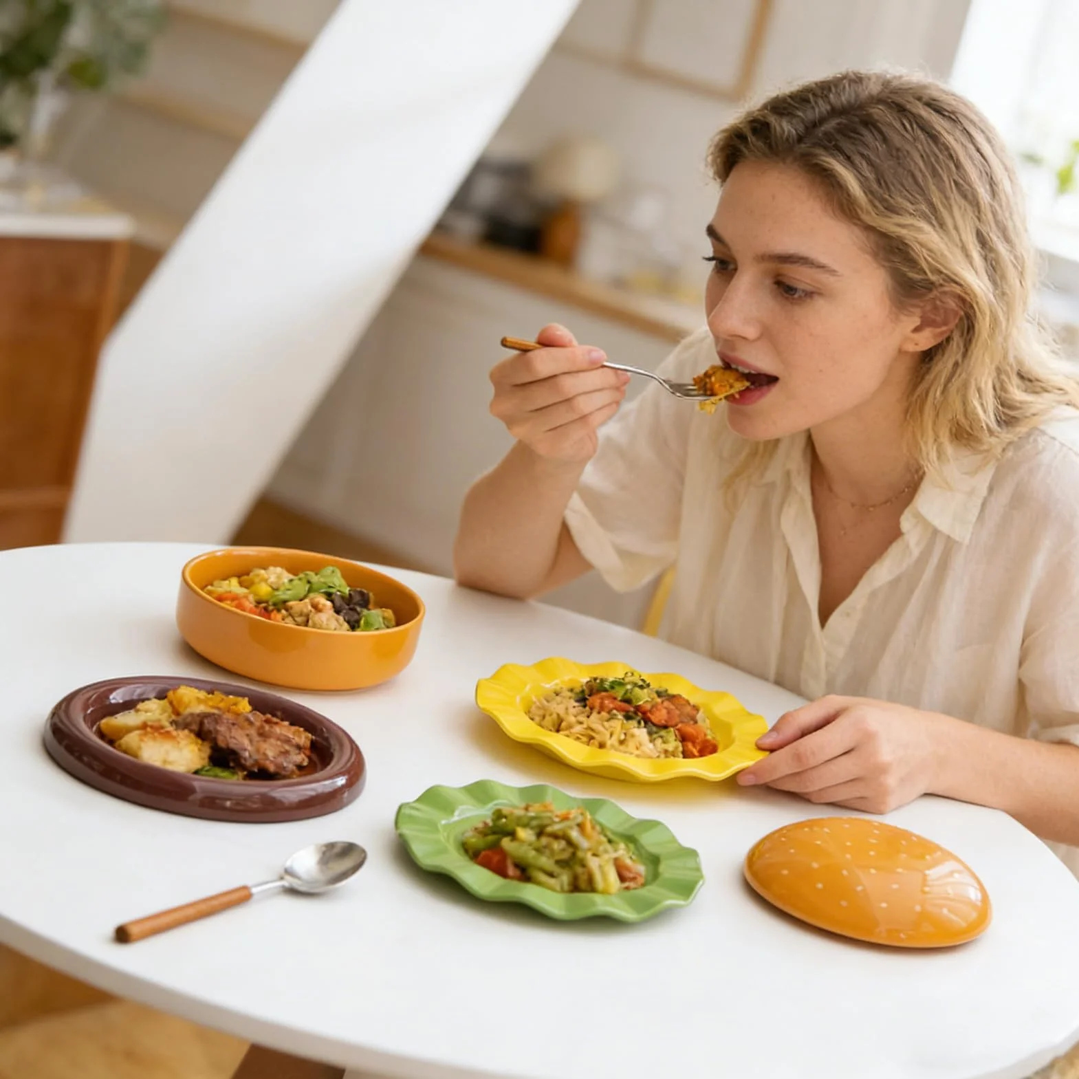 Talerze do burgerów Ceramiczne naczynia do mikrofali | Zestaw talerzy i tacka do serwowania do kuchni Do domu, kuchni, mieszkania, na kemping, piknik, przyjęcie, urodziny,