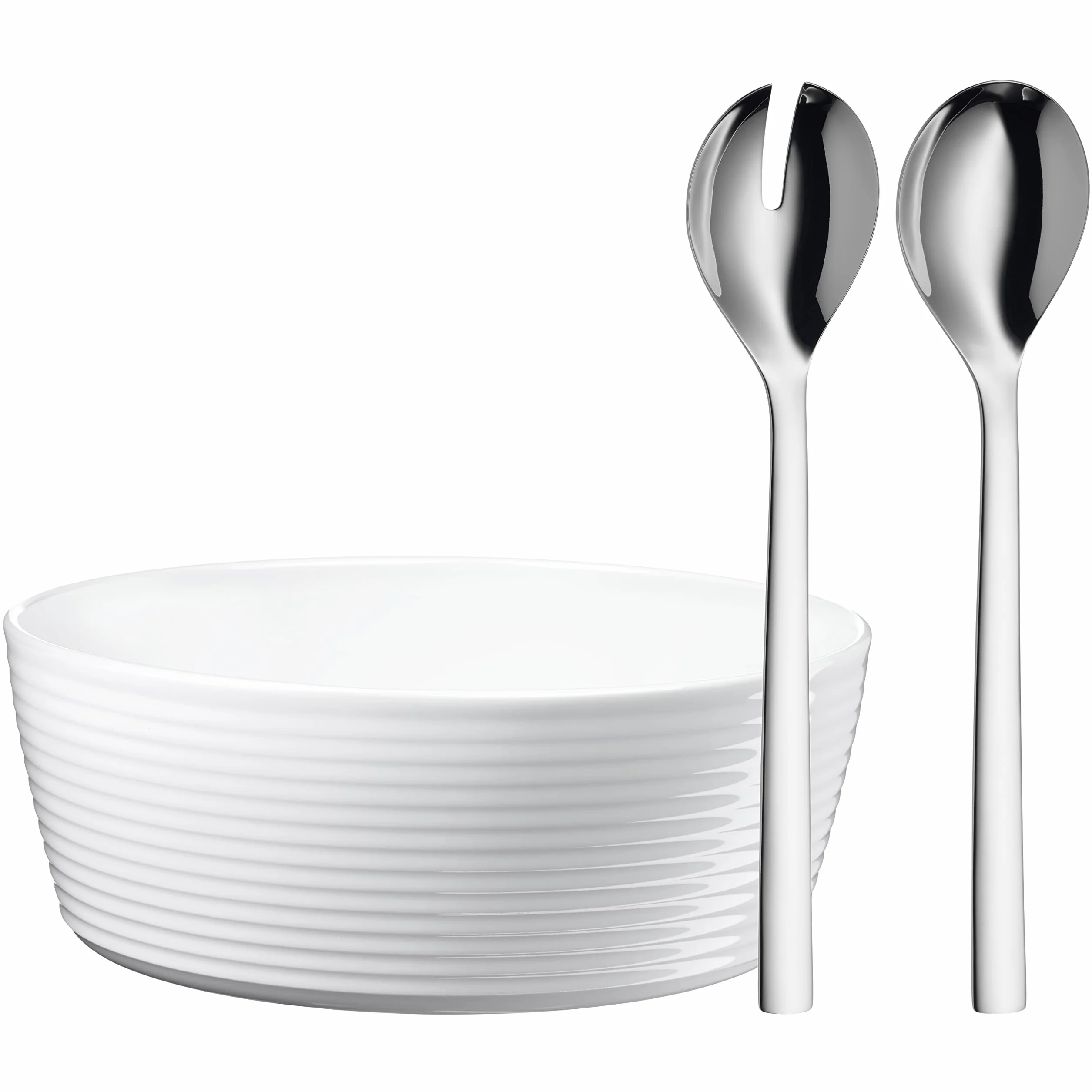 WMF Nuova 3-częściowy zestaw misek do sałatek, stal nierdzewna, 30 cm, z miską do sałaty, polerowana stal nierdzewna Cromargan, porcelana, nadaje się do mycia w zmywarce