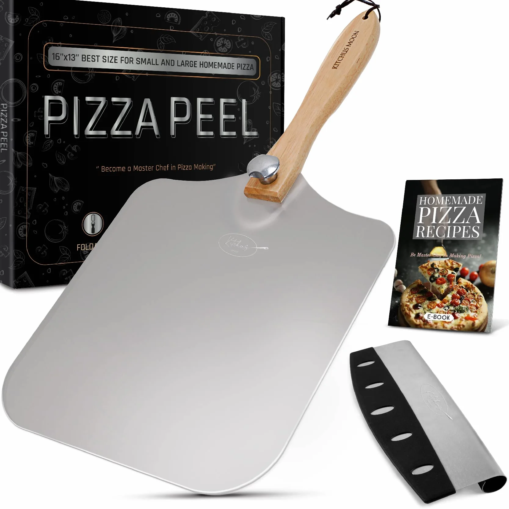 Duża łopatka do pizzy 40 cm – bardzo duża metalowa łopata do pizzy o szerokości 35 cm, łopatka do pizzy do łatwego przenoszenia dużych pizzy, wiosło do pizzy z długim składanym uchwytem z