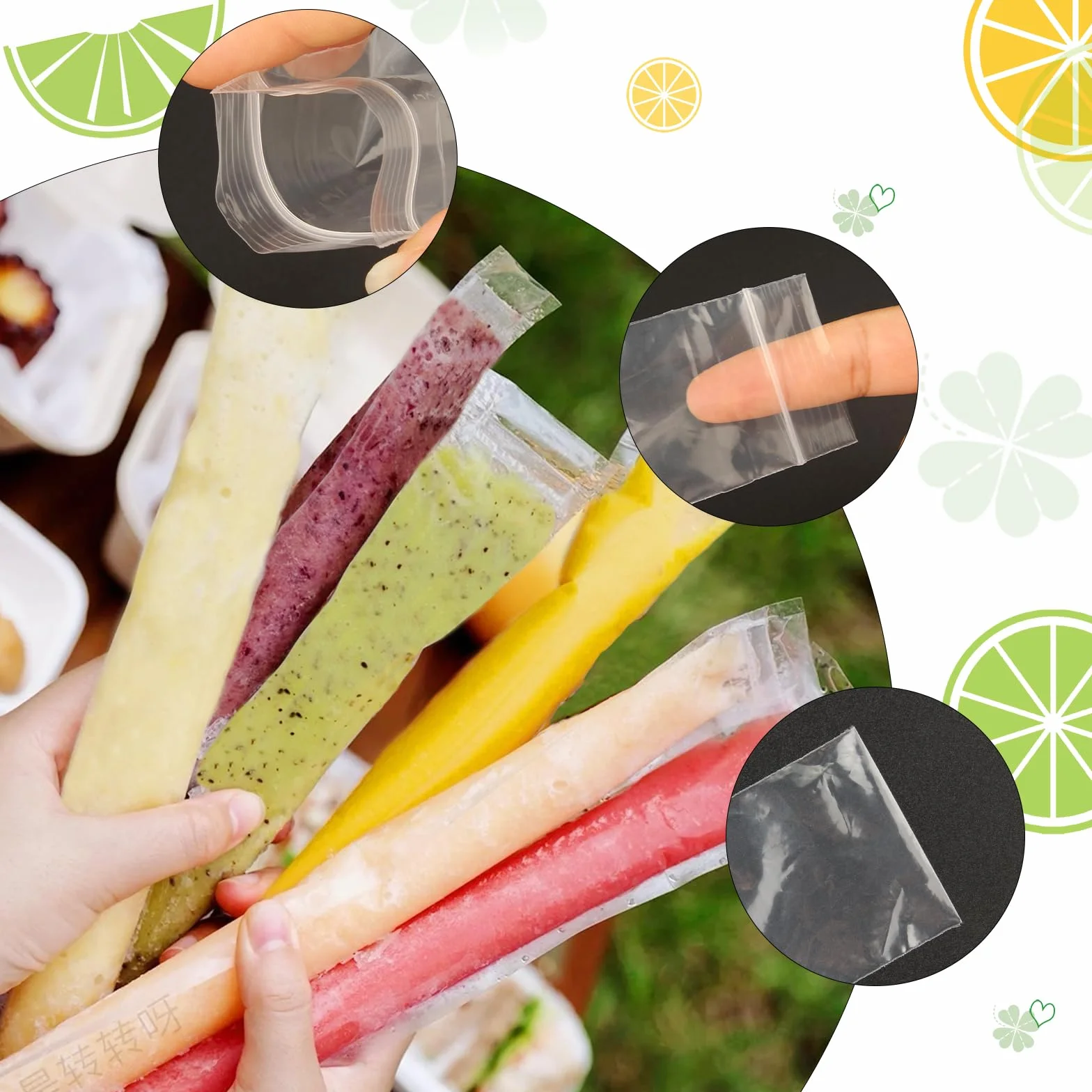 CHENYU 250 szt. jednorazowych toreb na lód z zamknięciem na torba lizaki lodowe, lodowe soki, jogurt, koktajle owocowe, DIY, 250