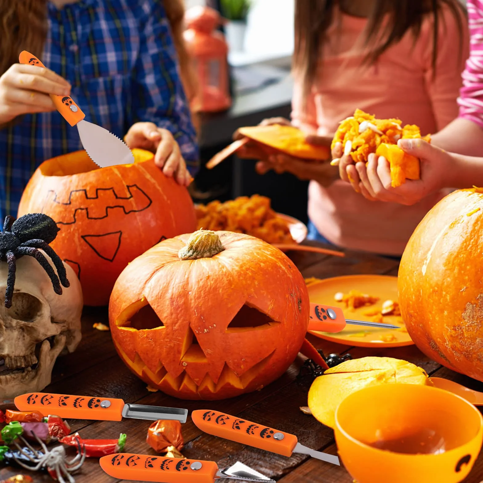 Zestaw do rzeźbienia w dyniach na Halloween, 7 sztuk, z torbą do przenoszenia i szablonami do rzeźbienia w dyniach, profesjonalne narzędzia do rzeźbienia w dyniach ze stali nierdzewnej, na Halloween, dla dorosłych i dzieci