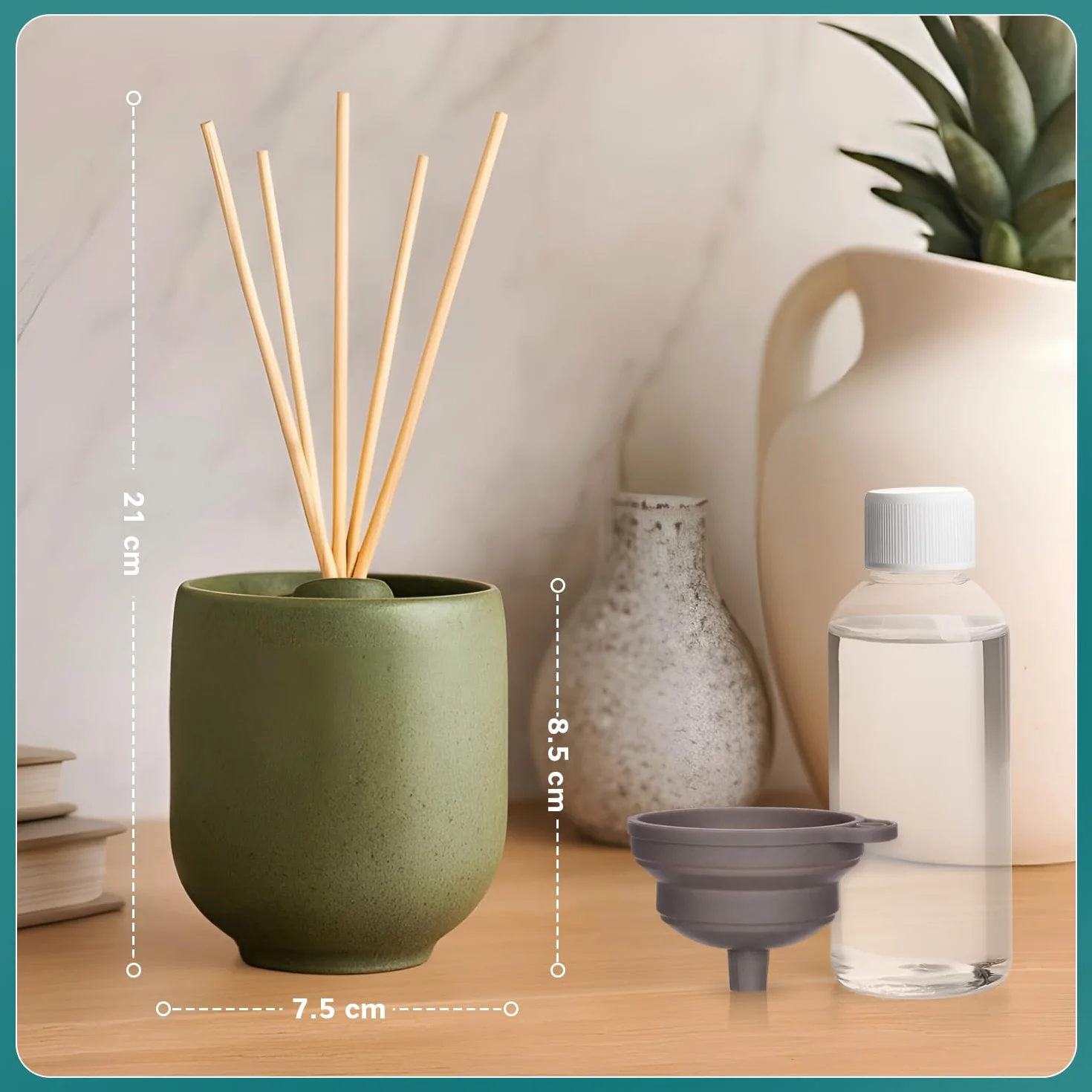 Ceramiczny dyfuzor zapachowy do pomieszczeń o pojemności 100 ml z 5 patyczkami – Dyfuzor zapachowy do domu – Dyfuzor aromaterapeutyczny, dyfuzor olejków eterycznych i aromatów do łazienki i salonu