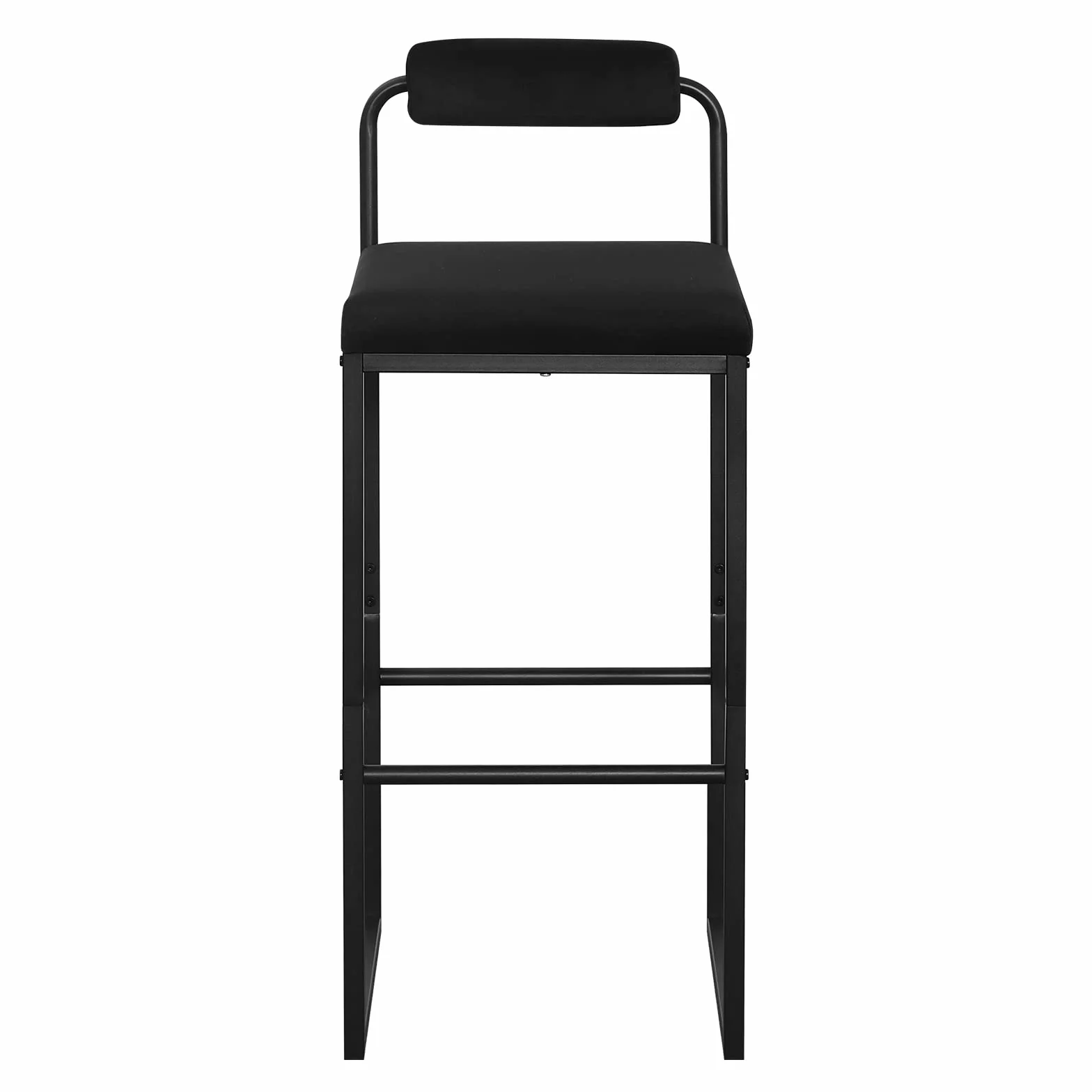 WOLTU 4 x stołek barowy z podnóżkiem, wysokie krzesło z oparciem, aksamitny taboret z tapicerką, taboret tapicerowany z metalu, ergonomiczny taboret, czarny BH343sz-4
