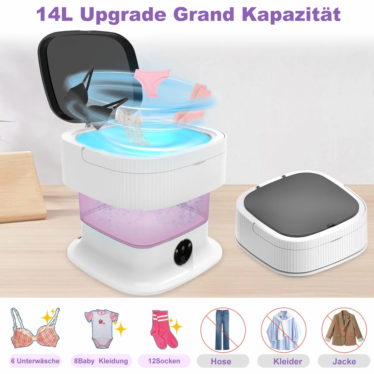 Składana mini pralka, 2 w 1, 12 l, składana, głębokie czyszczenie bielizny, innych małych ubrań, 60 W, przenośna pralka z koszem odpływowym do mieszkania, hotelu