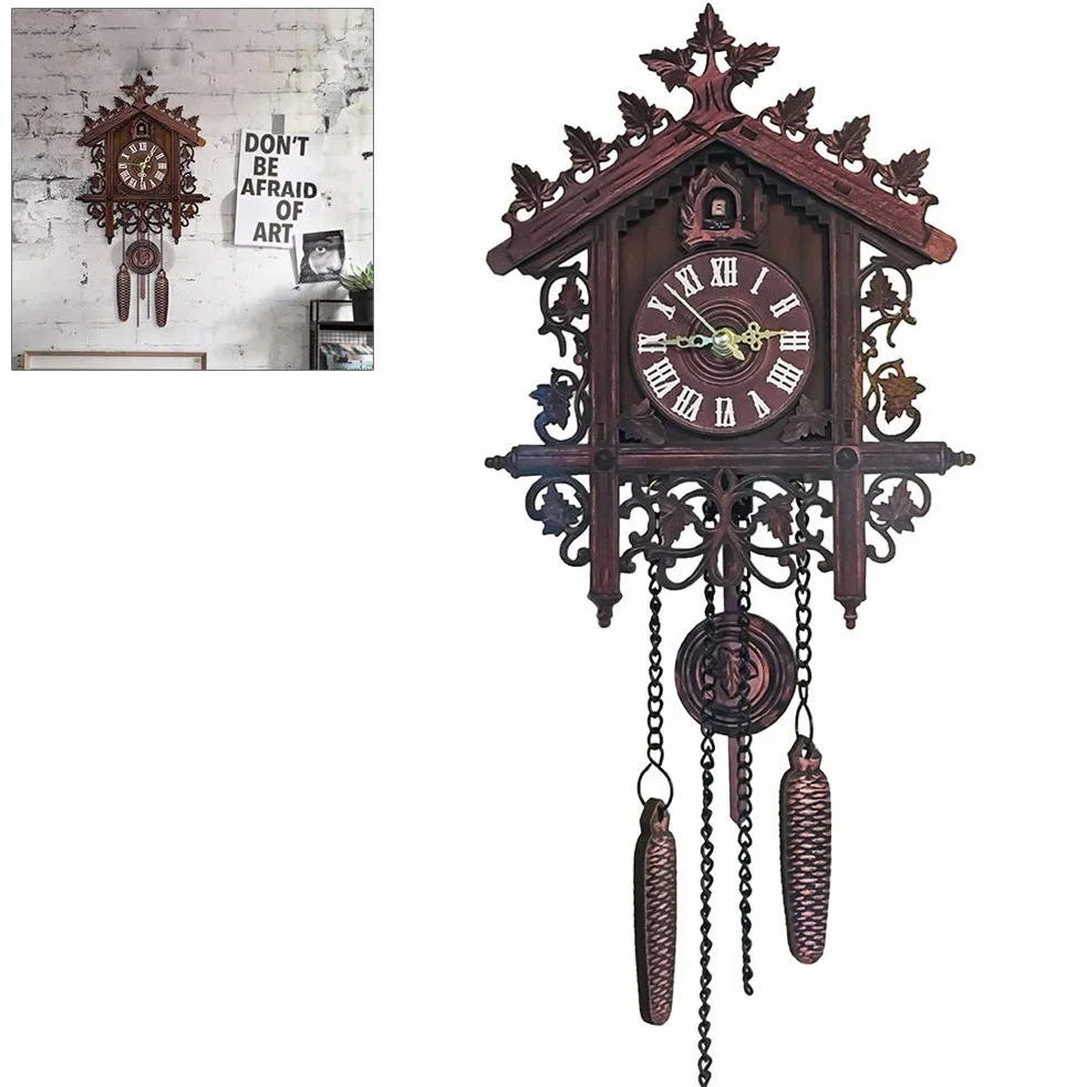 Zegar z kukułką w stylu vintage, drewniany zegar ścienny z kukułką wiszący zegar rzemieślniczy do dekoracji domu biura restauracji