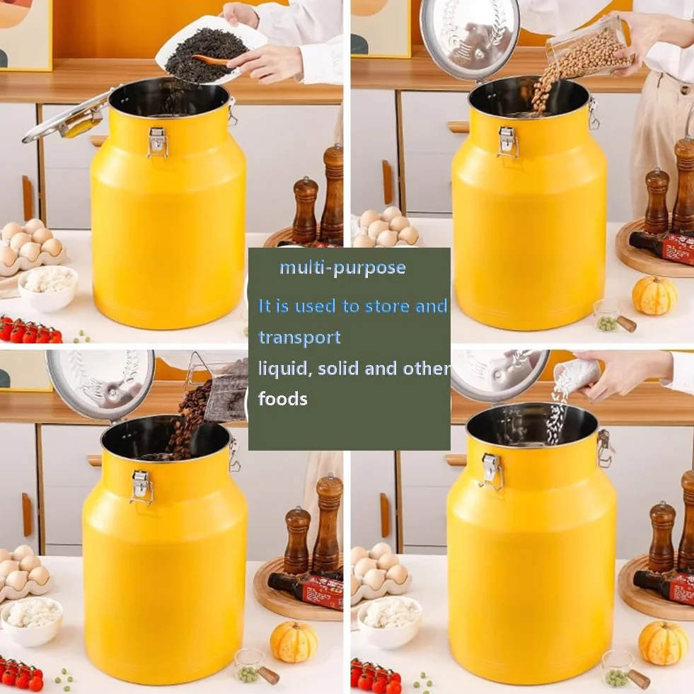 201 Wiadro ze stali nierdzewnej, Dozownik do przechowywania suchej żywności z uszczelnioną pokrywką, Pojemnik na przekąski do ziaren, orzechów, płatków owsianych,Yellow,12L/3.1 Gallon