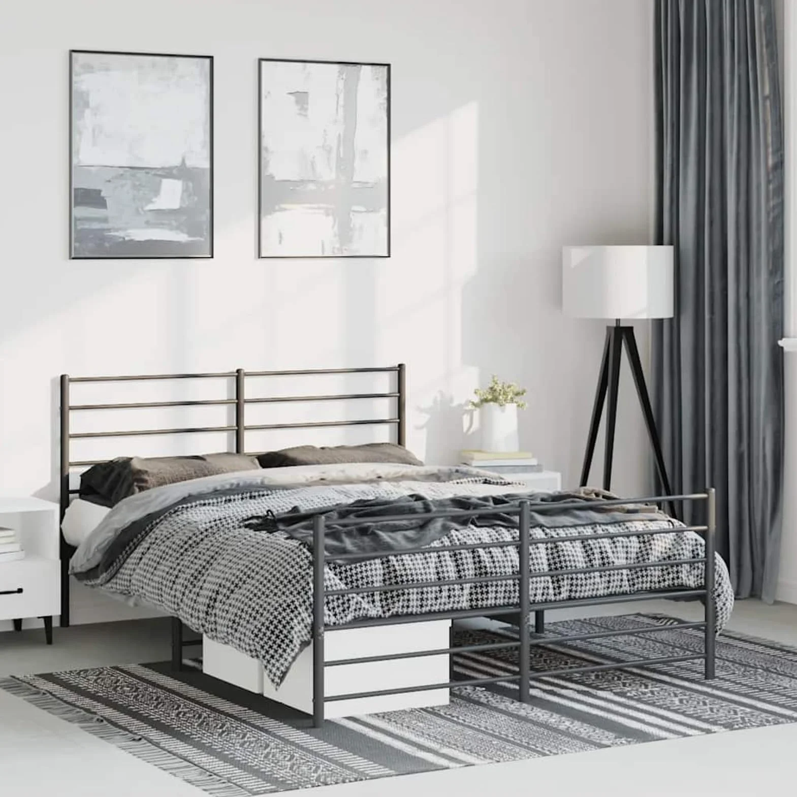 ATOMSTACK MAKER Cama de Metal Con Cabecero y Piecero, Estructura de Acero Negro Mate 150 x 200 cm, Incluye Somier de Lamas, Altura Inferior 26 cm, Diseño Moderno y Robusto para Adultos – Montaje Fácil