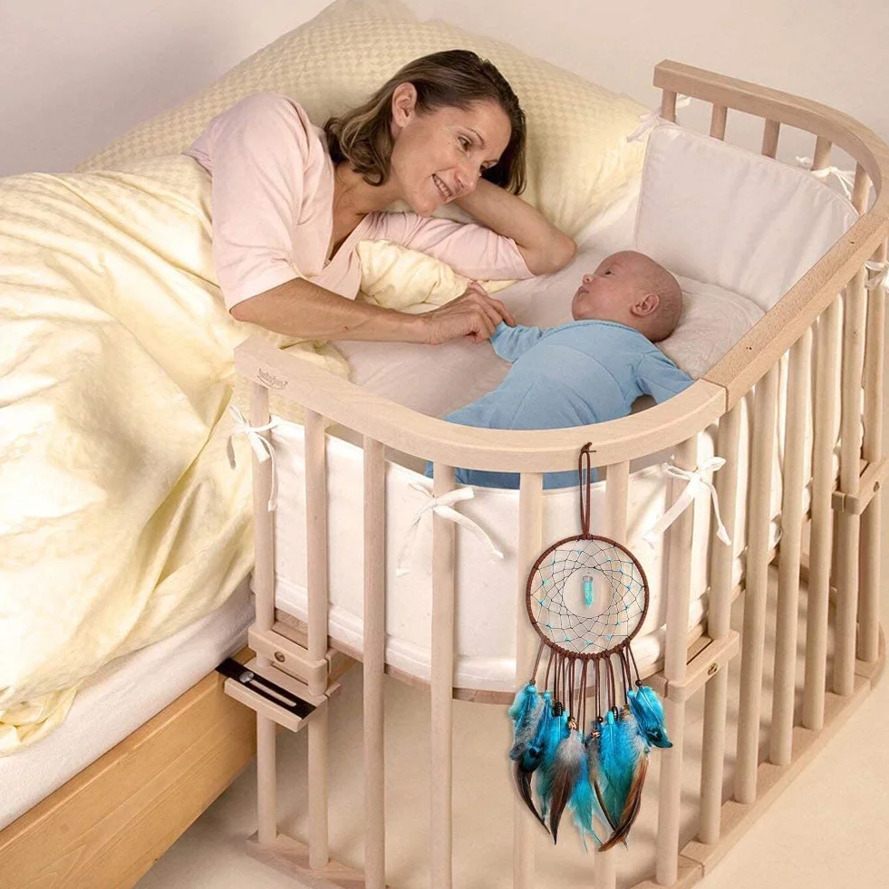 Dreamcatcher ręcznie robione, łapacz snów ozdoby dla dzieci indyjskie niebieskie pióra łapacze na ścianę sztuka i rzemiosło akcesoria domowe wisiorki