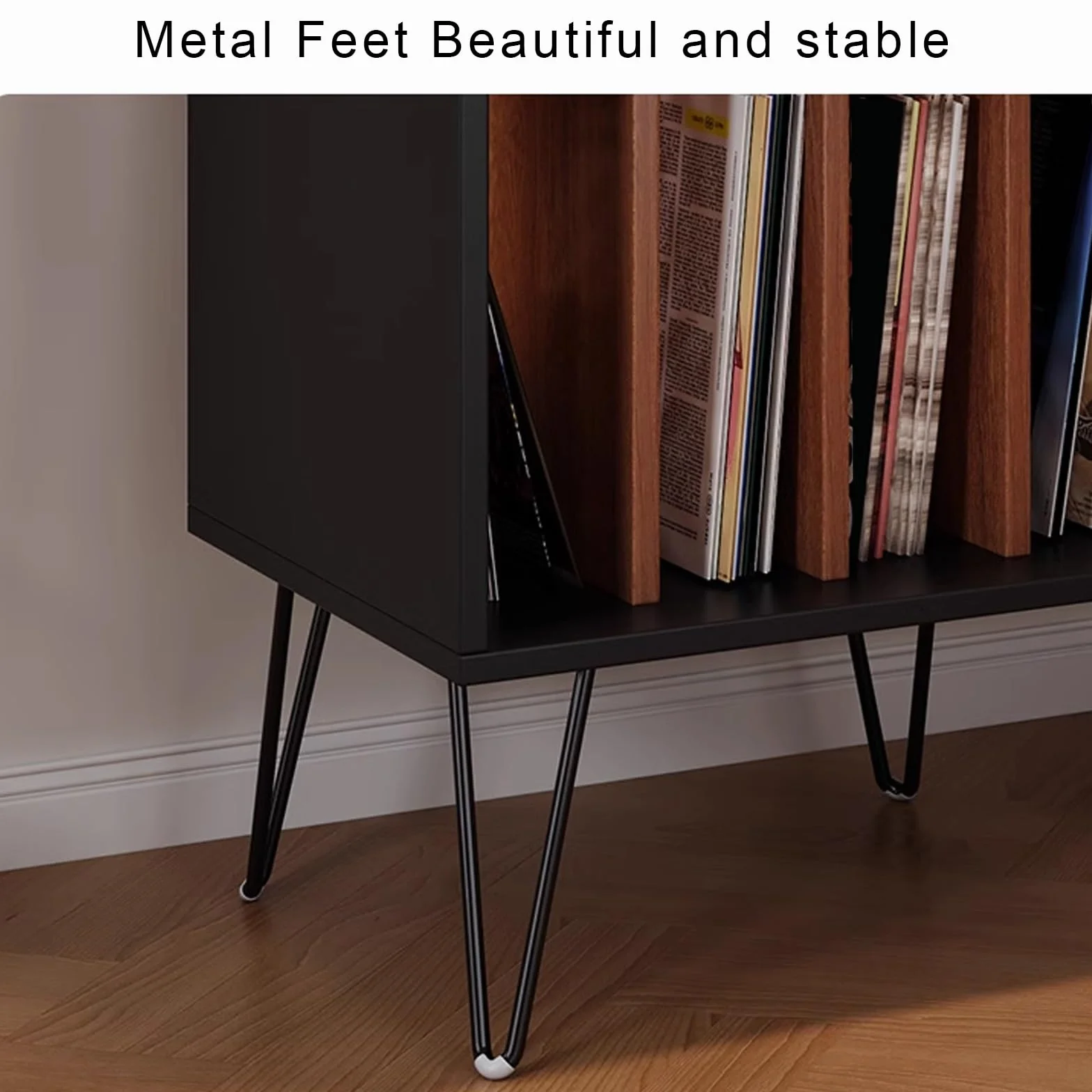 Stylowy stojak na gramofon z miejscem na płyty winylowe drewniane i metalowe nogi gramofon do domowego systemu audio meble centrum rozrywki