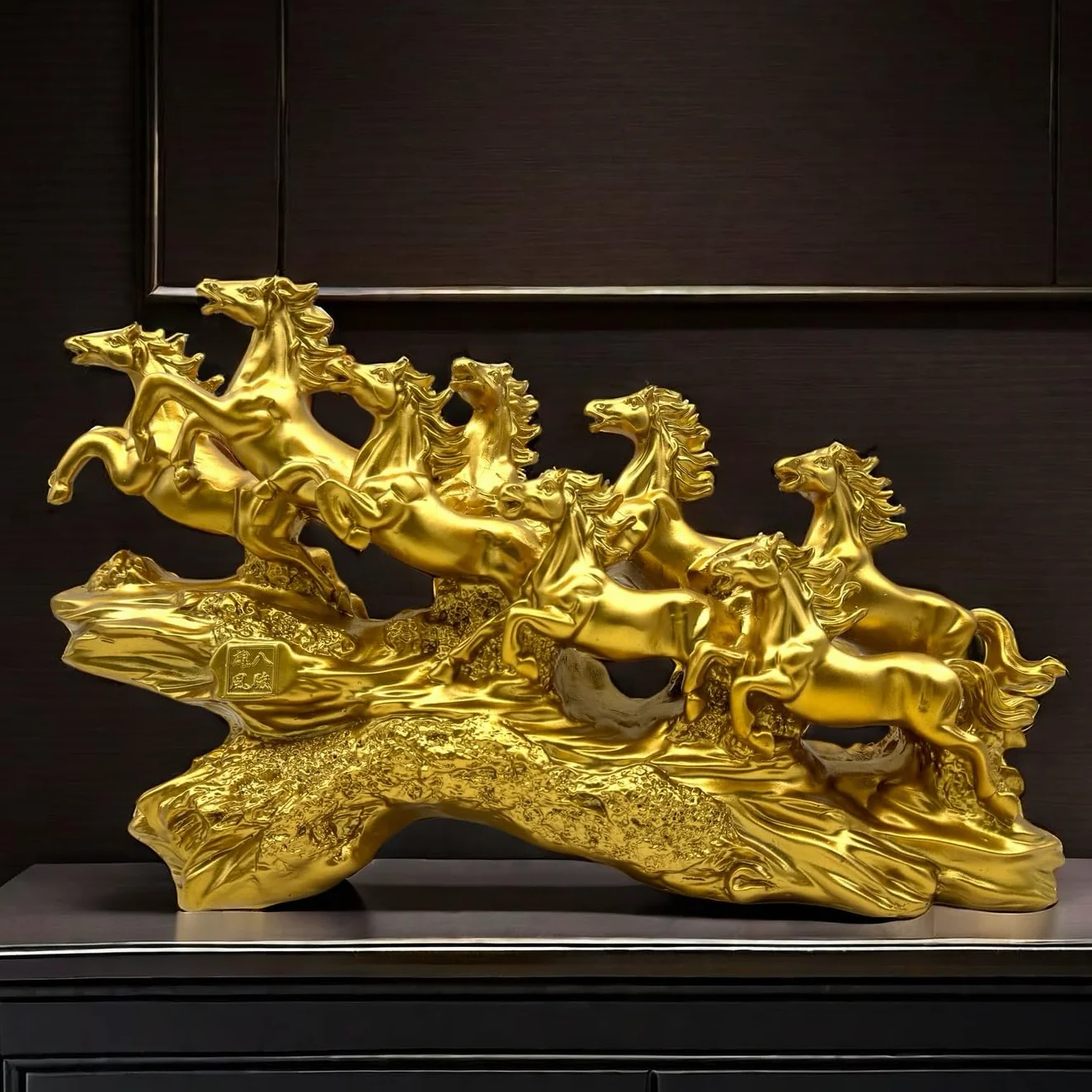 Chińska figurka koni Feng Shui - żywiczne figurki konia biegającego do domu dekoracja biura dekoracja stołu ozdoby dla bogactwa i sukcesu dobre prezenty na szczęście złoto