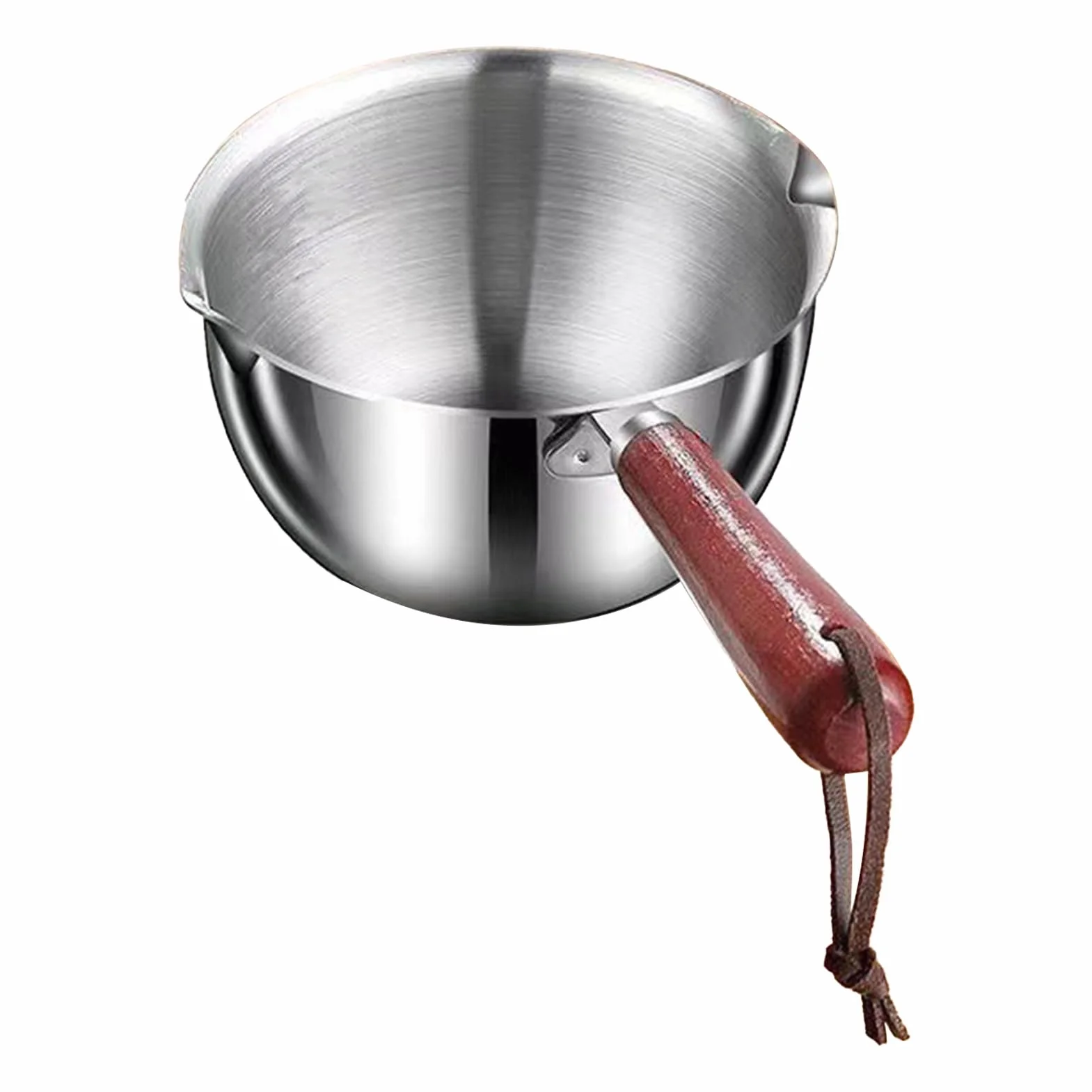 Mini Garnek do Podgrzewania Oleju, 300 Ml Podgrzewacz do Mleka ze Stali Nierdzewnej Mały Rondel Podgrzewacz do Topienia Masła z Drewnianym Uchwytem i podwójną wylewką do Smażenia
