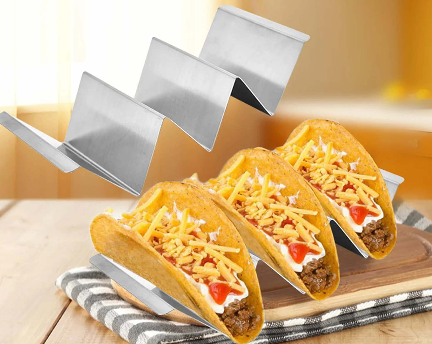 W zestawie ze stali nierdzewnej, uchwyt do hot dog, uchwyt taco, stojak w kształcie fali, na kanapki, do restauracji, na imprezę, festiwale (2 sztuki)