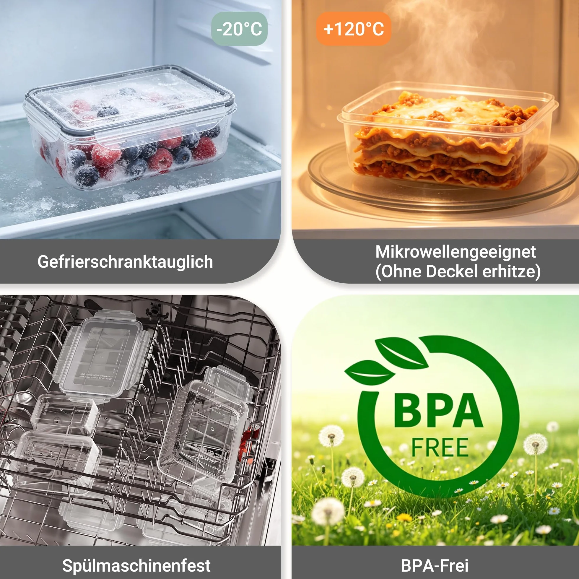 Pojemnik na żywność, pudełko do przechowywania potraw, do lodówki, pudełko do przechowywania posiłków bez BPA, nadaje się do mikrofalówki i zmywarki, zestaw 12 sztuk