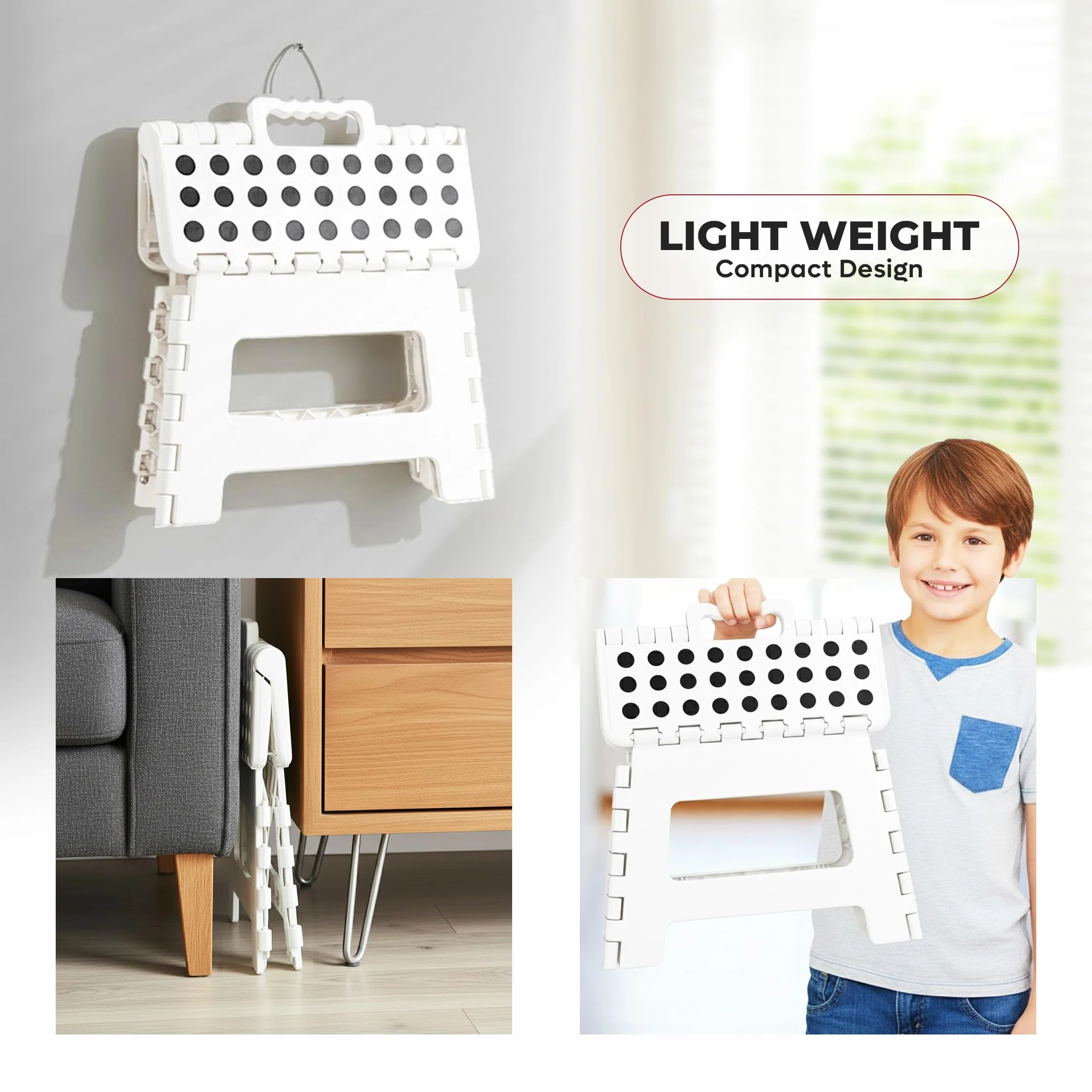 Utopia Home Składany Taboret - Wysokość 23 cm dla Dzieci i Dorosłych, Nośność 136 kg (Biały, Opakowanie 1 szt.)