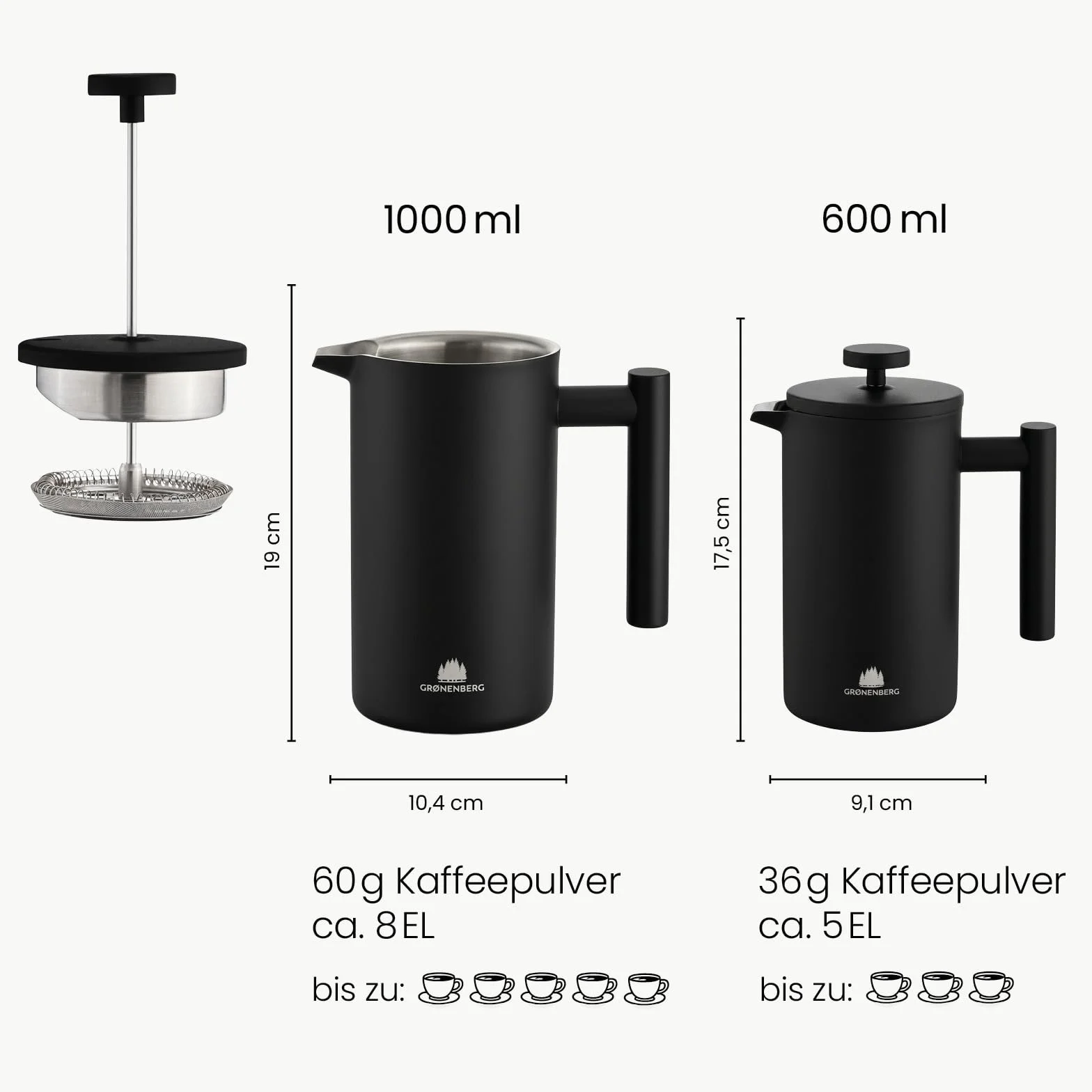Groenenberg French Press 600 ml 1 litr zaparzacz do kawy ze stali nierdzewnej