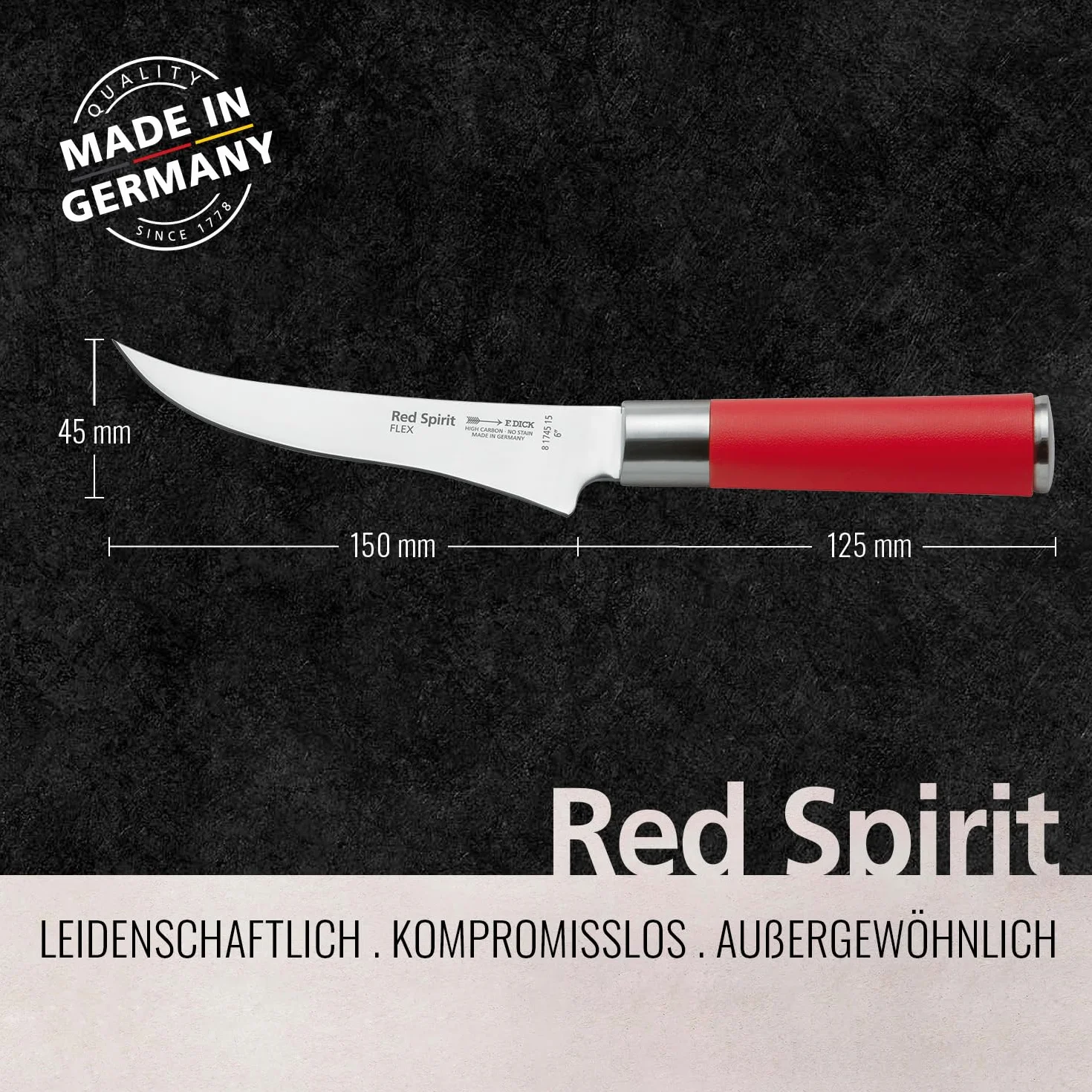 F. DICK Nóż do filetowania Red Spirit (nóż z ostrzem 15 cm, stal X55CrMo14, nierdzewny, 56° HRC) 81745152