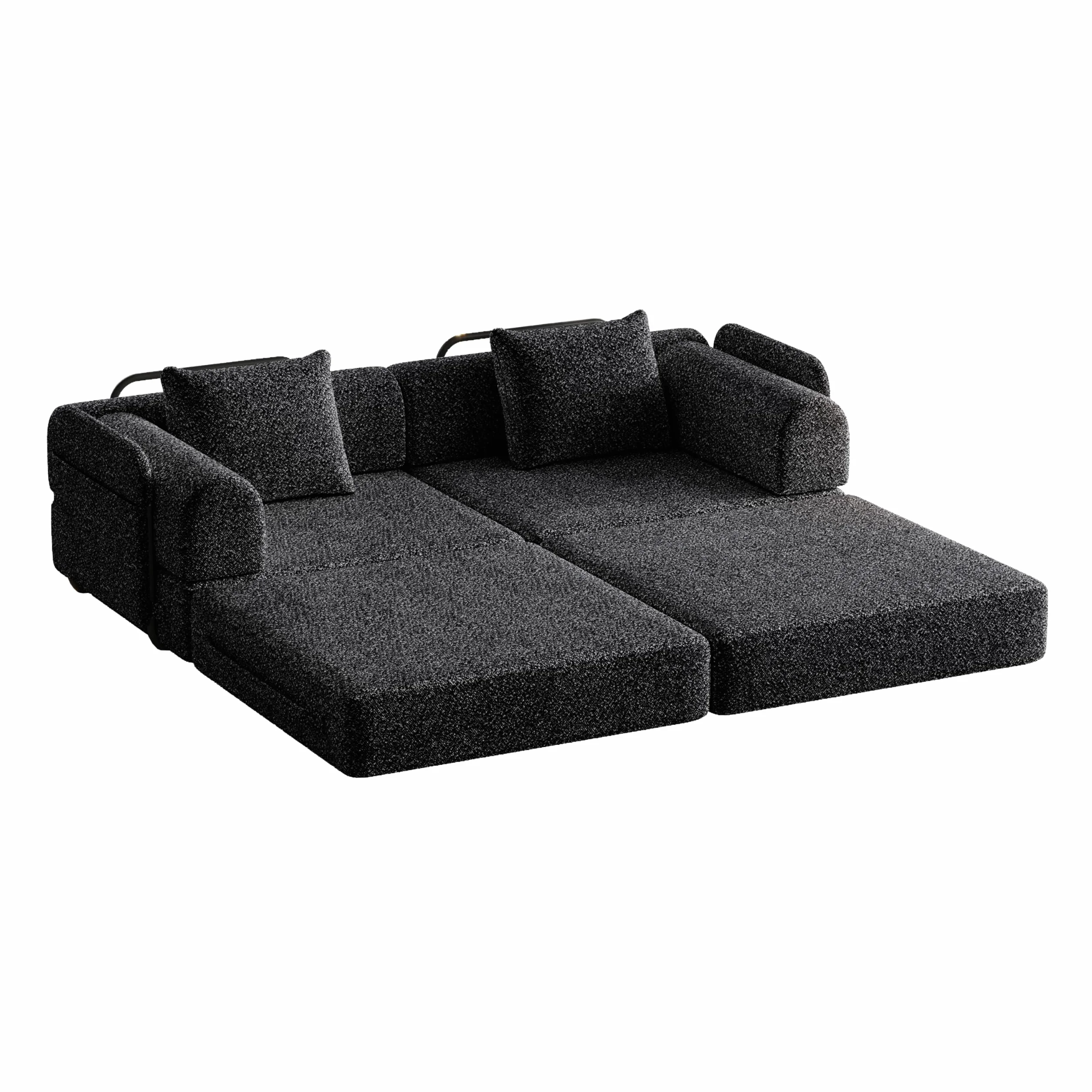 Sofa do spania 2 w 1 ze schowkiem w podłokietniku, sofa podłogowa z poduszką na plecach, metalowa rama, szenilowa, do salonu, sypialni, 183,8 x 91,4 cm, czarna