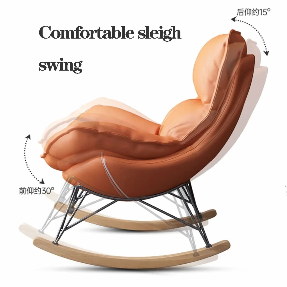 WIGSELBL Accent Fotel bujany Wygodny fotel bujany do pokoju dziecięcego Szybowiec i otomana Zestaw z podstawą z litego drewna, pojedyncza sofa Leniwy wypoczynek Fotel bujany do salonu (kolor: pomarańczowy)