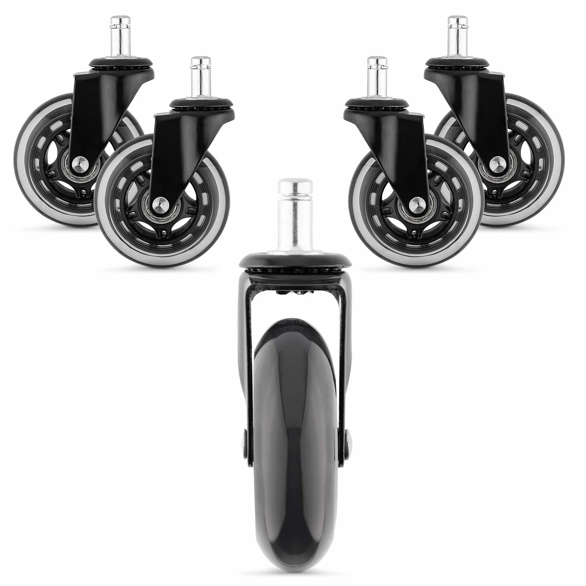 kwmobile kółko do krzesła biurowego, zestaw 5 kółek do foteli, zapasowe koło 10/22 mm, ciche nóżki do twardej podłogi, czarne