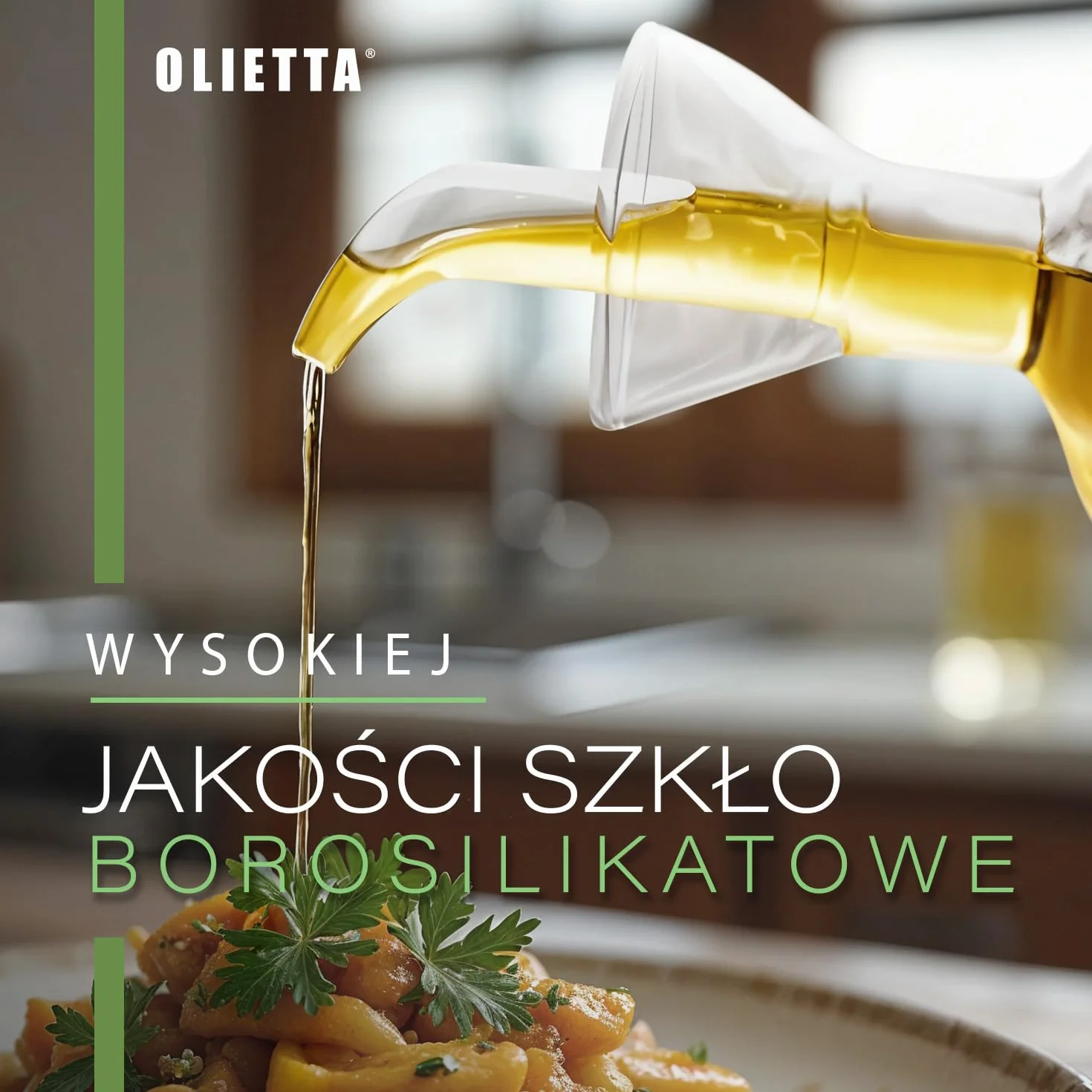 Olietta Szklany dozownik oliwy borokrzemianowy, 500 ml – niekapiący, szczelny nalewak do oliwy i octu, łatwy w czyszczeniu, niekapiąca butelka do kuchni