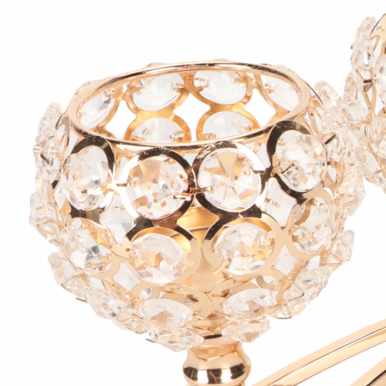 Gold Crystal Candle Holders, 3 Ramiona Kryształowa Miska Tealight Candelabra, Wiatroodporna Konstrukcja, Szeroka Podstawa do Stolika Centralnego Wystroju Domu ślub ślub