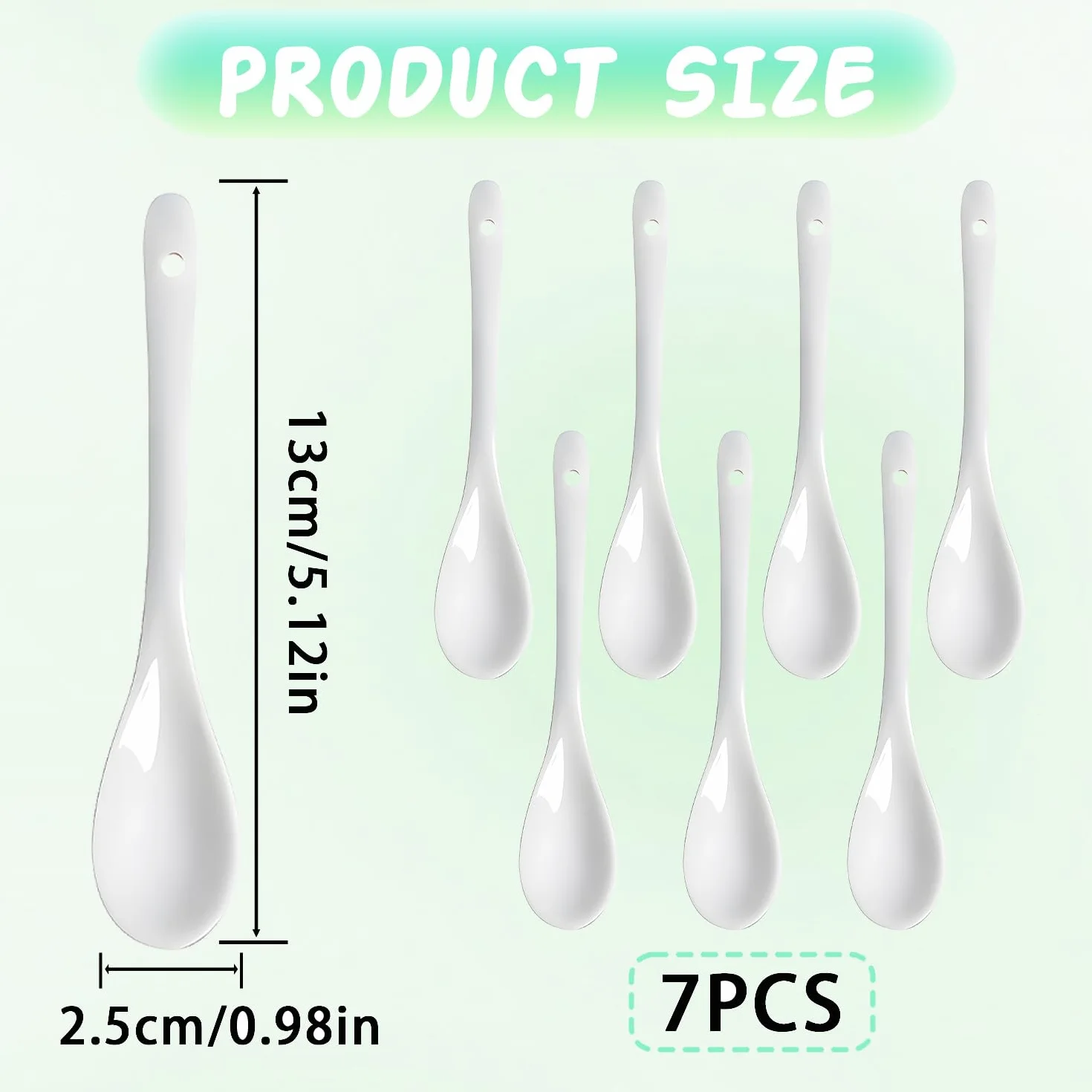 7 sztuk porcelanowych łyżeczek do jajek, 13 x 2,5 cm łyżka do zupy łyżeczka do kawy łyżeczka ceramiczna łyżeczka porcelanowa łyżeczka z długim uchwytem łyżka jadalna Wszechstronne łyżeczki do herbaty