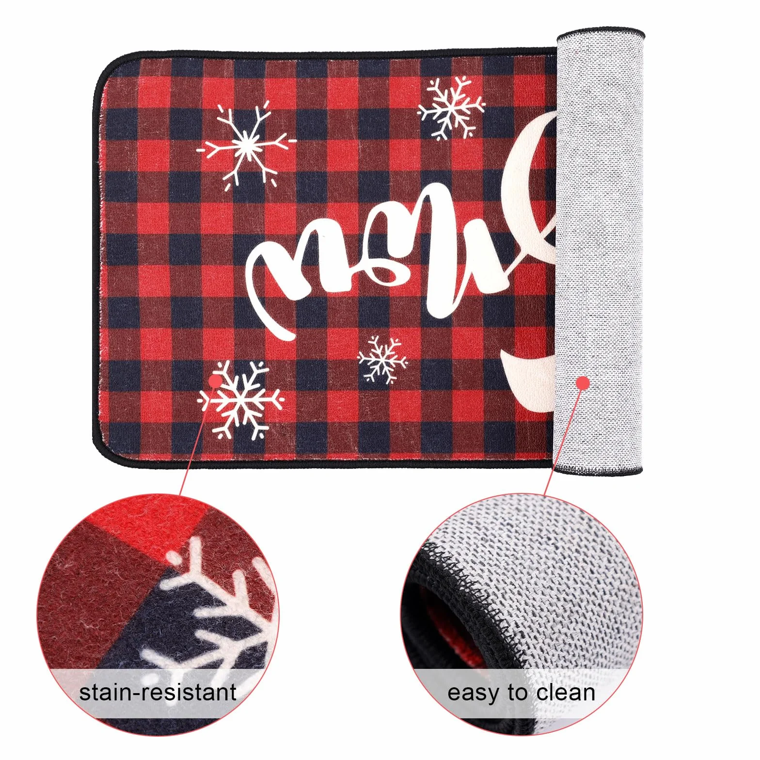 2 Szt. Świąteczne Zestawy Dywaników Kuchennych, Świąteczne Dekoracje Kuchenne Let It Snow Dywanik w Kratę Buffalo Zima Wakacje Impreza Golvmatta do Domu Kuchni (40x60cm, 40x120cm)