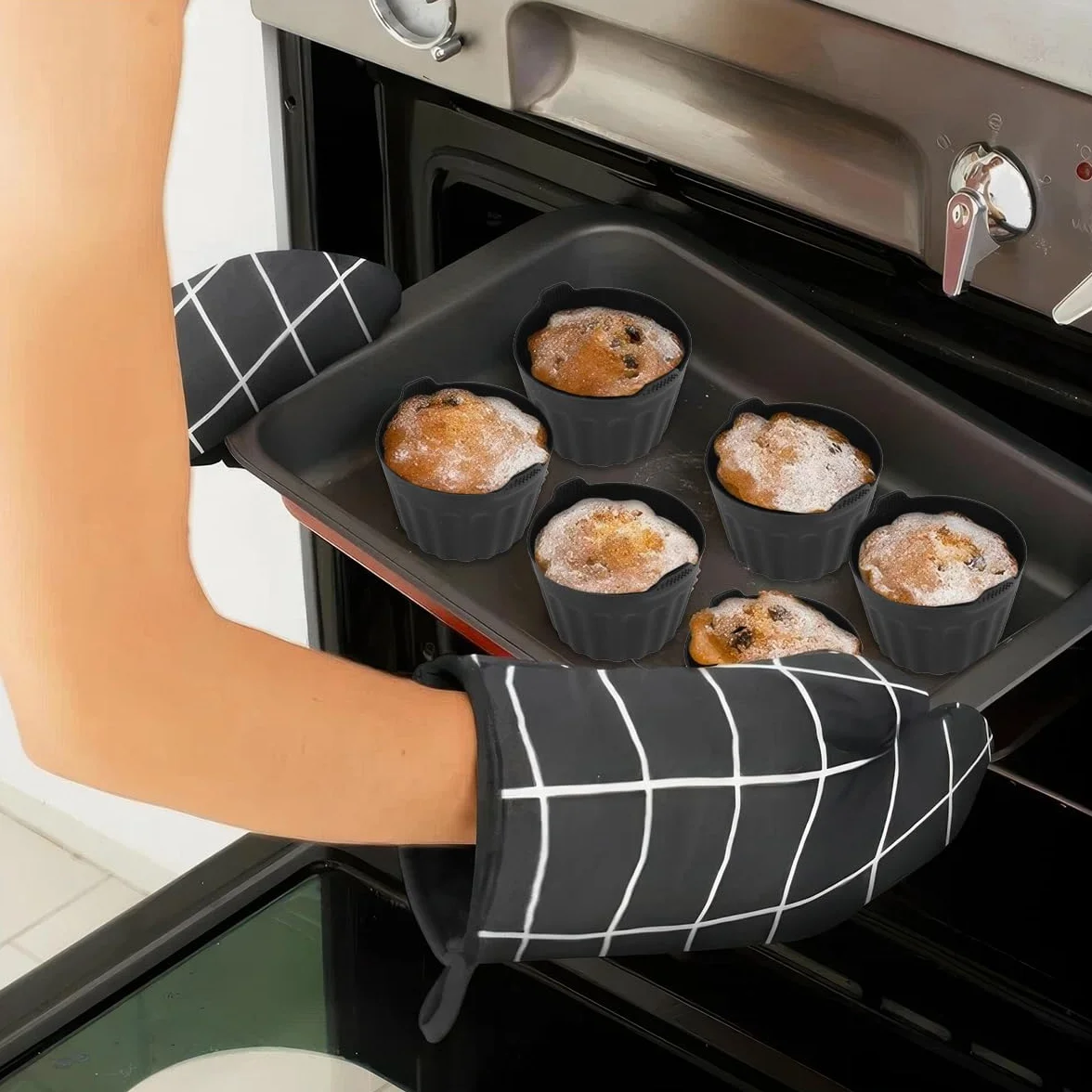8 sztuk silikonowych foremek do muffinek Airfryer, do frytkownicy na gorące powietrze, z silikonowym pędzlem do pieczenia, z powłoką zapobiegającą przywieraniu, nie zawierają BPA, foremki do