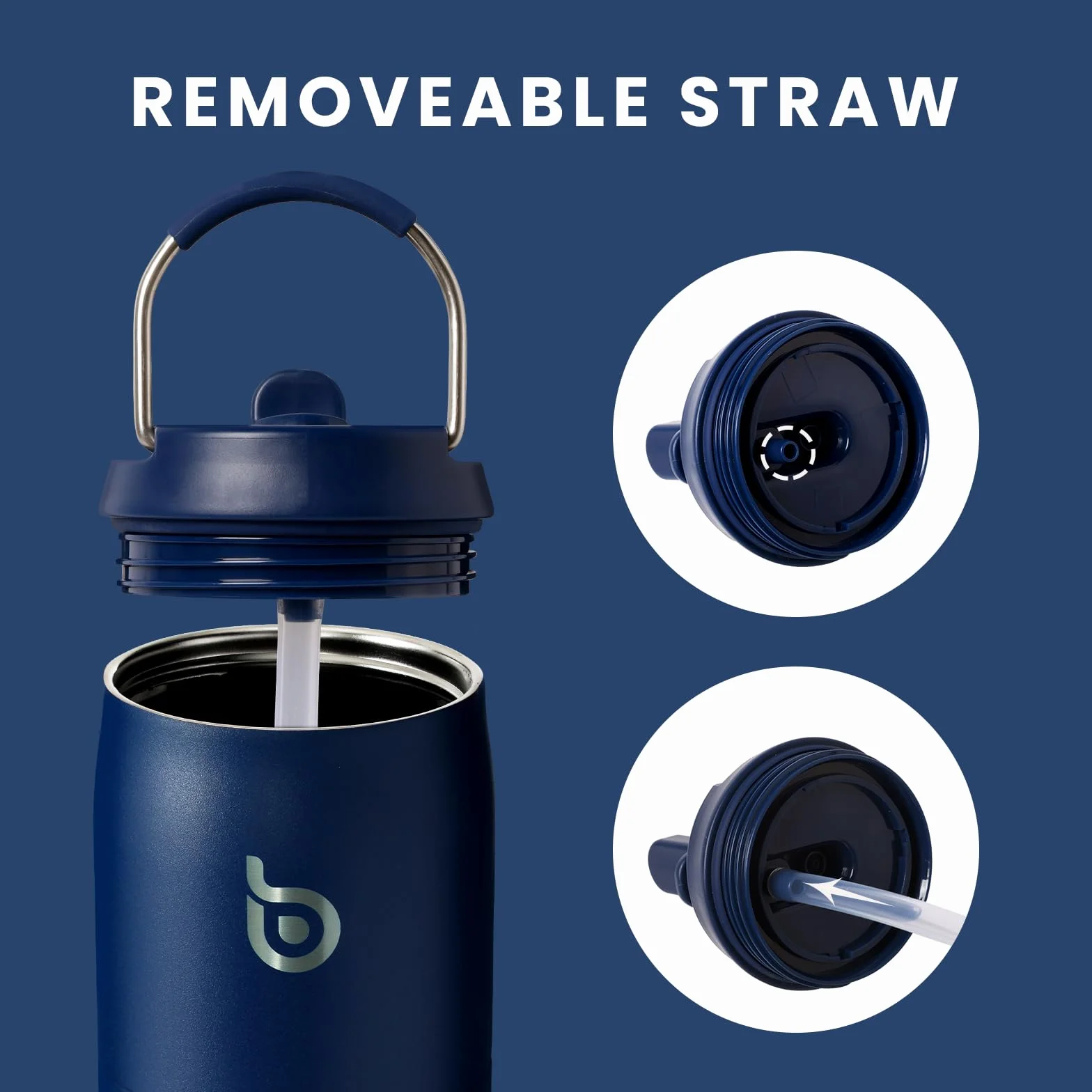 Bottle Bottle Izolowana butelka na wodę 950ml (32oz) ze słomką i pokrywką do uprawiania sportu i siłowni, metalowa butelka na napoje ze stali nierdzewnej do gorącej wody z uchwytem (Indigo Blue)