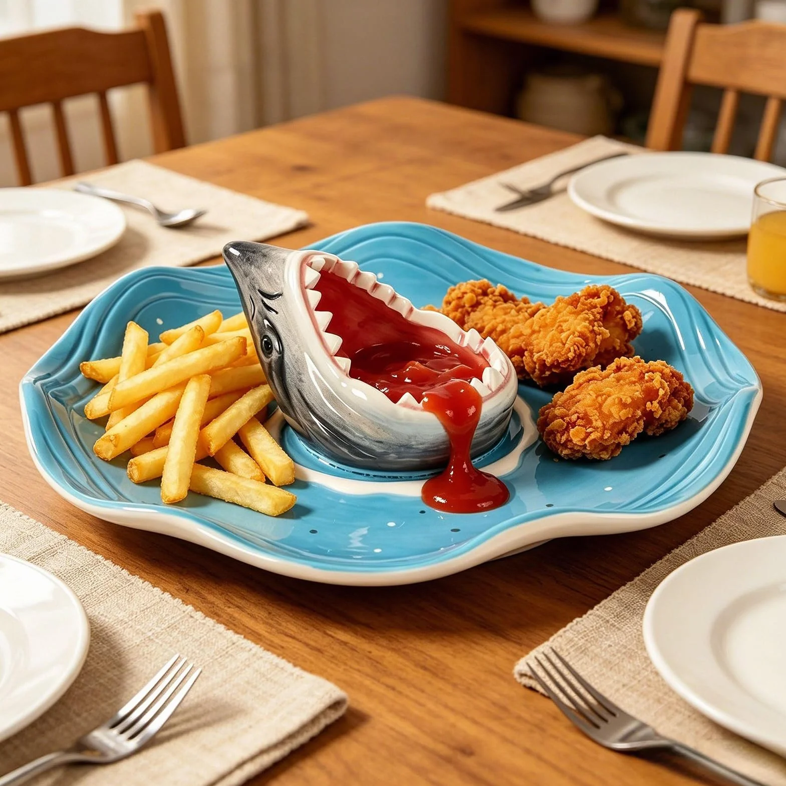 Generico Ceramiczny uchwyt na przyprawy w kształcie ryby rekin | Oceaniczny motyw przypraw Tacos Oceaniczny Ośmiornica Krewetki Sardynka Hamburger Cheeseburger Snack Popcorn Jedzenie