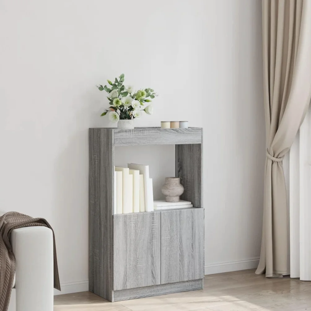 Générique Bufet wysoki Sonoma szary 63x33x100 cm Wood Ingenierie | Szafka na drzwi, Duże przechowywanie, Meble do salonu lub biura, Uchwyt ścienny w zestawie
