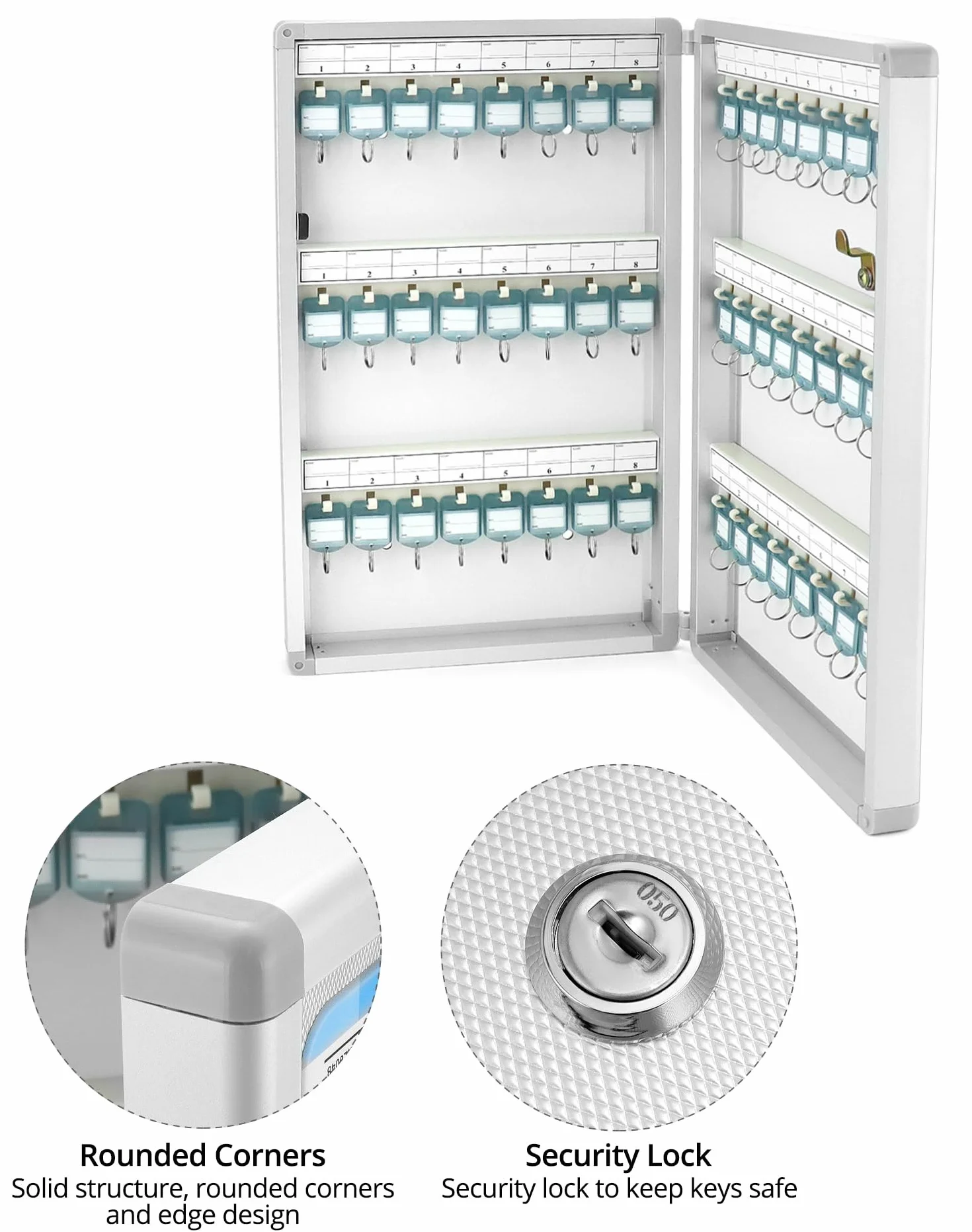 QWORK® szafka na klucze, szafka na klucze z 48 haczykami, jasnoszara, 264 x 60 x 435 mm