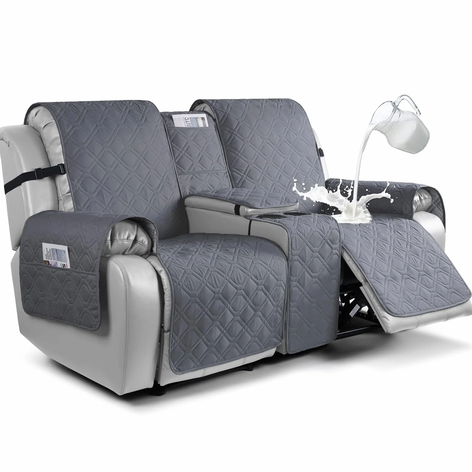 VANSOFY Loveseat Pokrowiec na leżankę z konsolą, w 100% wodoodporne, antypoślizgowy, rozkładana kanapa, pokrowiec na meble dla zwierząt domowych, psów (ciemnoszary)