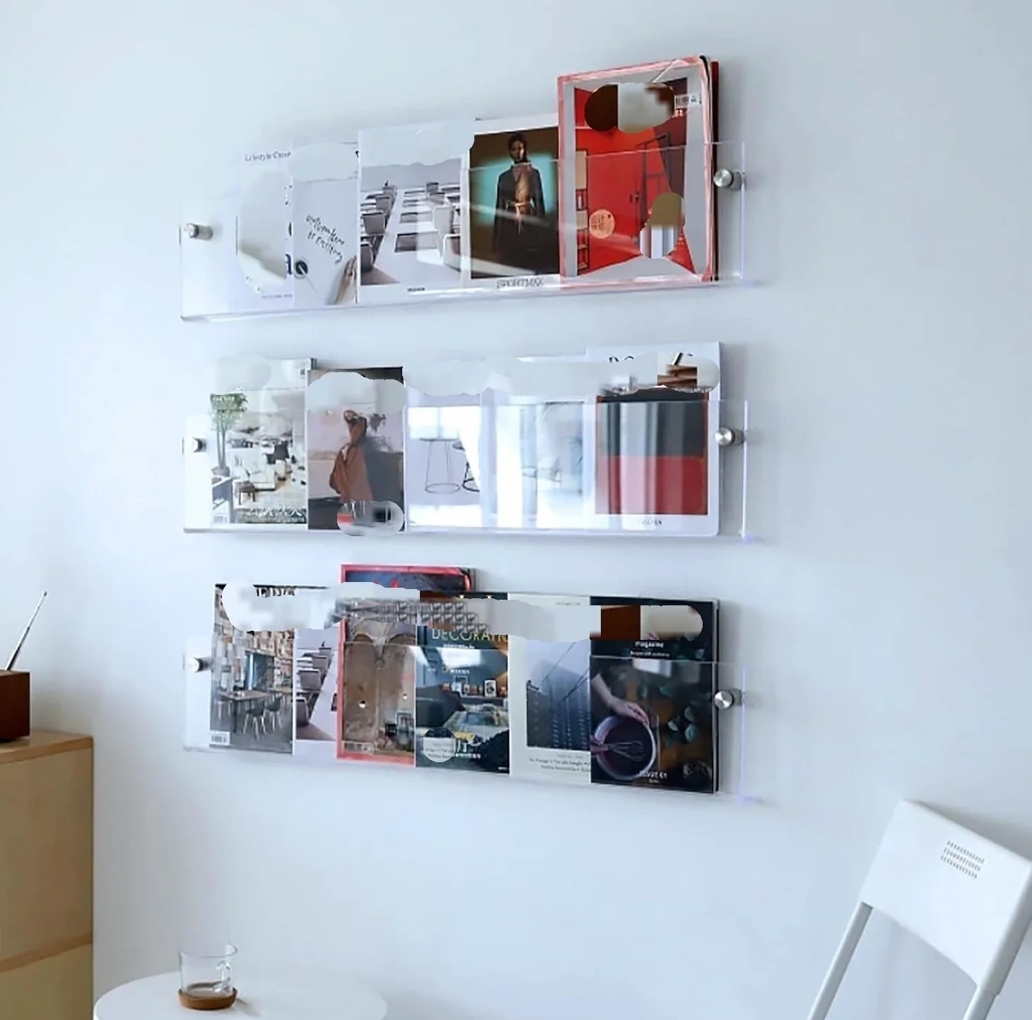 Kanduo Akrylowy stojak na czasopisma montowany ścianie do dekoracji sypialni, broszury, organizer oszczędzający miejsce Stojak podłogowy(80cm(31 1/2"))