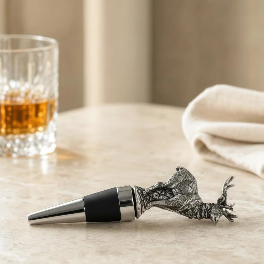 Vagabond House Cynowy korek do butelek łoś - rzemieślniczy projektant ręcznie wykonany do kabiny domku górskiego - w pudełku prezentowym 14 cm wysokości